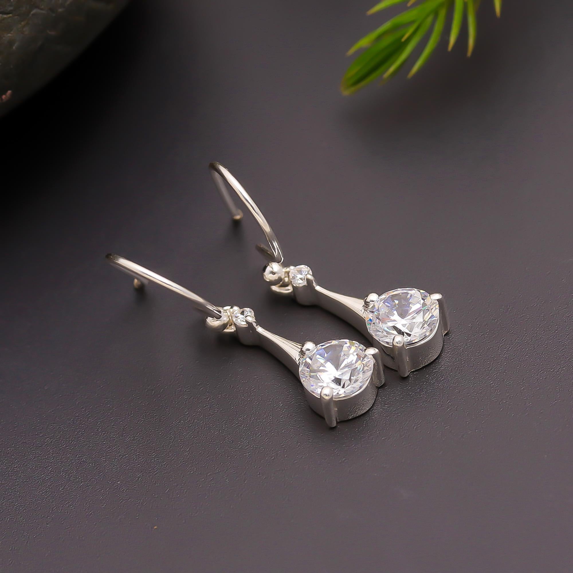 925 Silver Round CZ Dangle Earrings