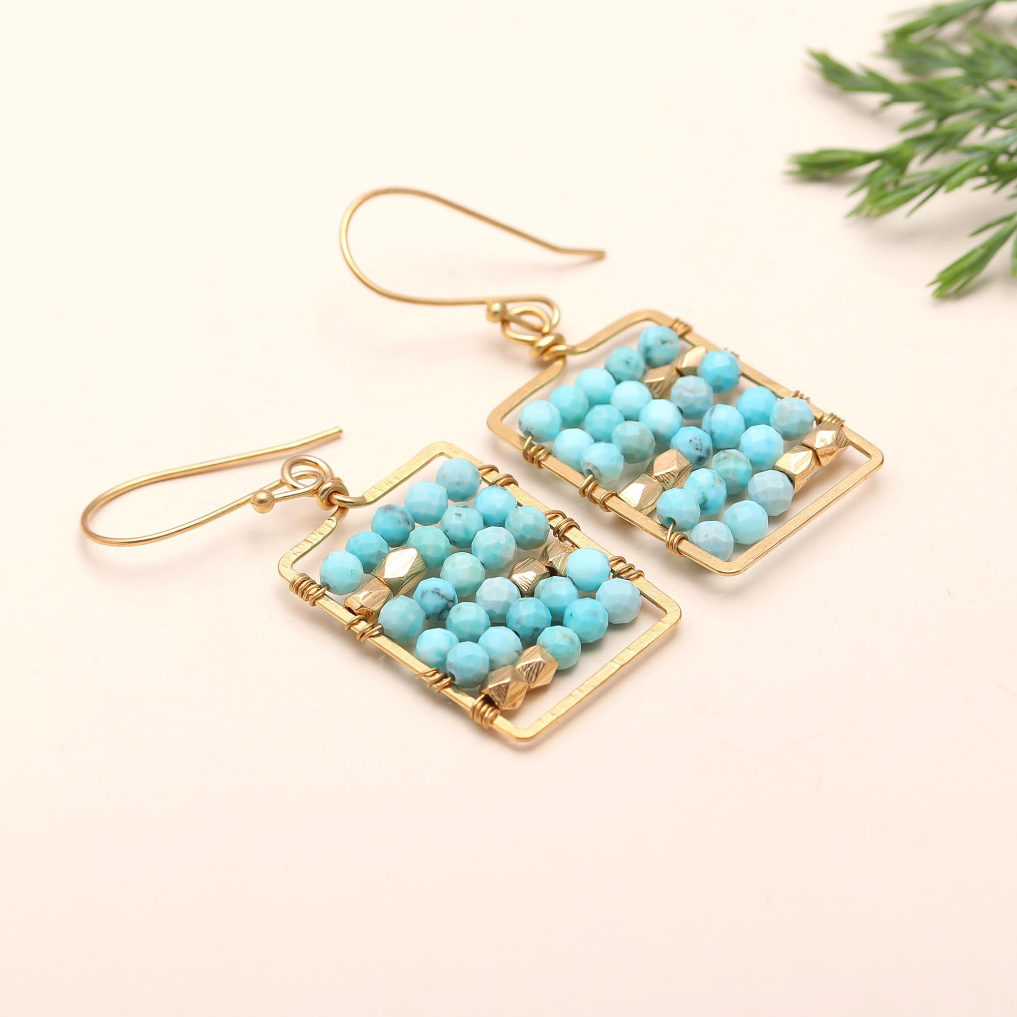 925 Silver Turquoise Beaded Dangle Earrings