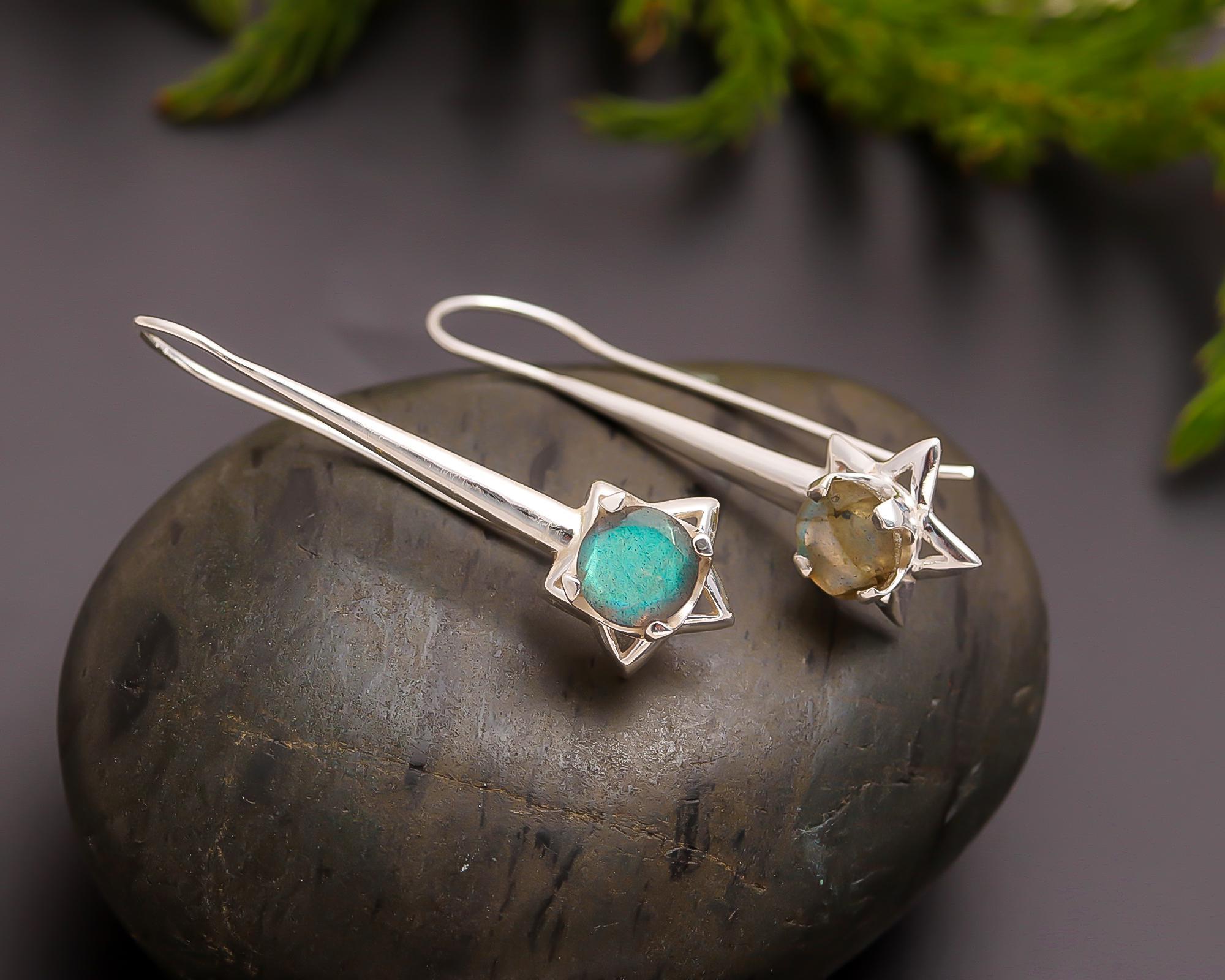925 Silver Labradorite Star Drop Earrings