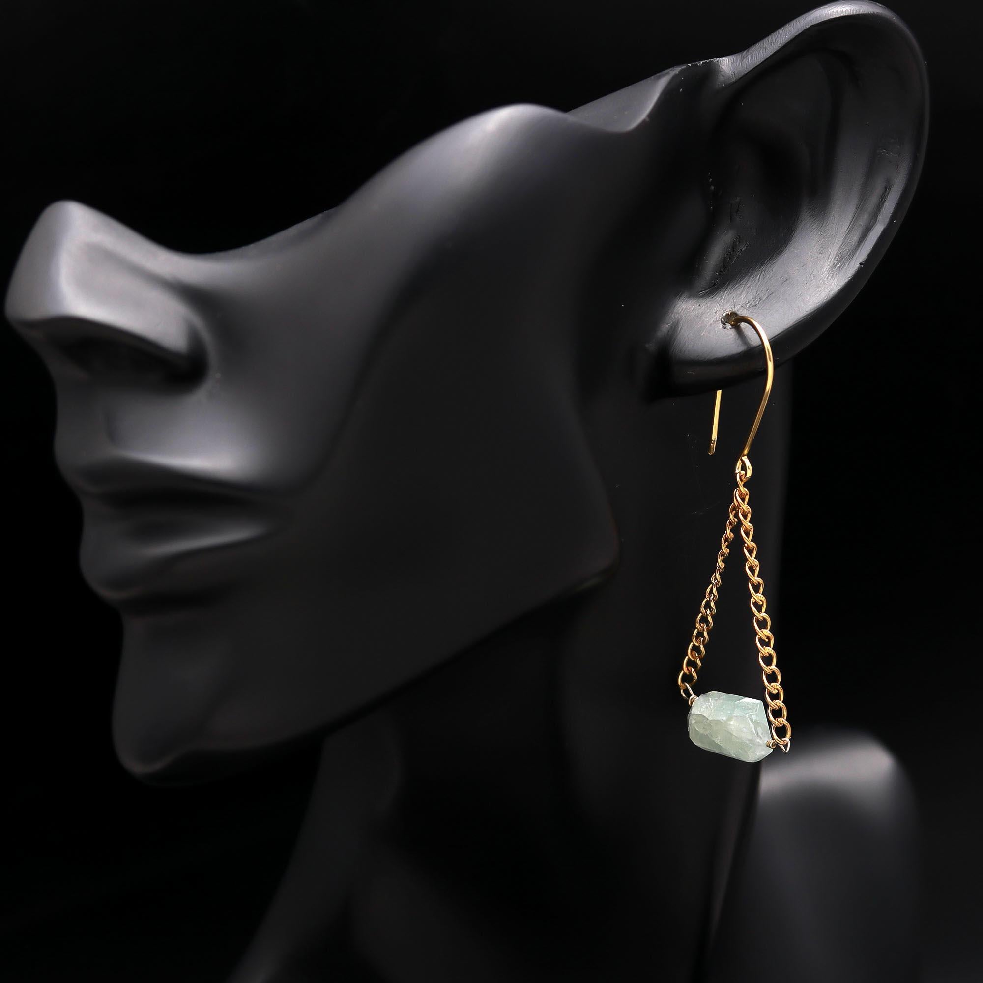 925 Silver Raw Aquamarine Dangle Earrings