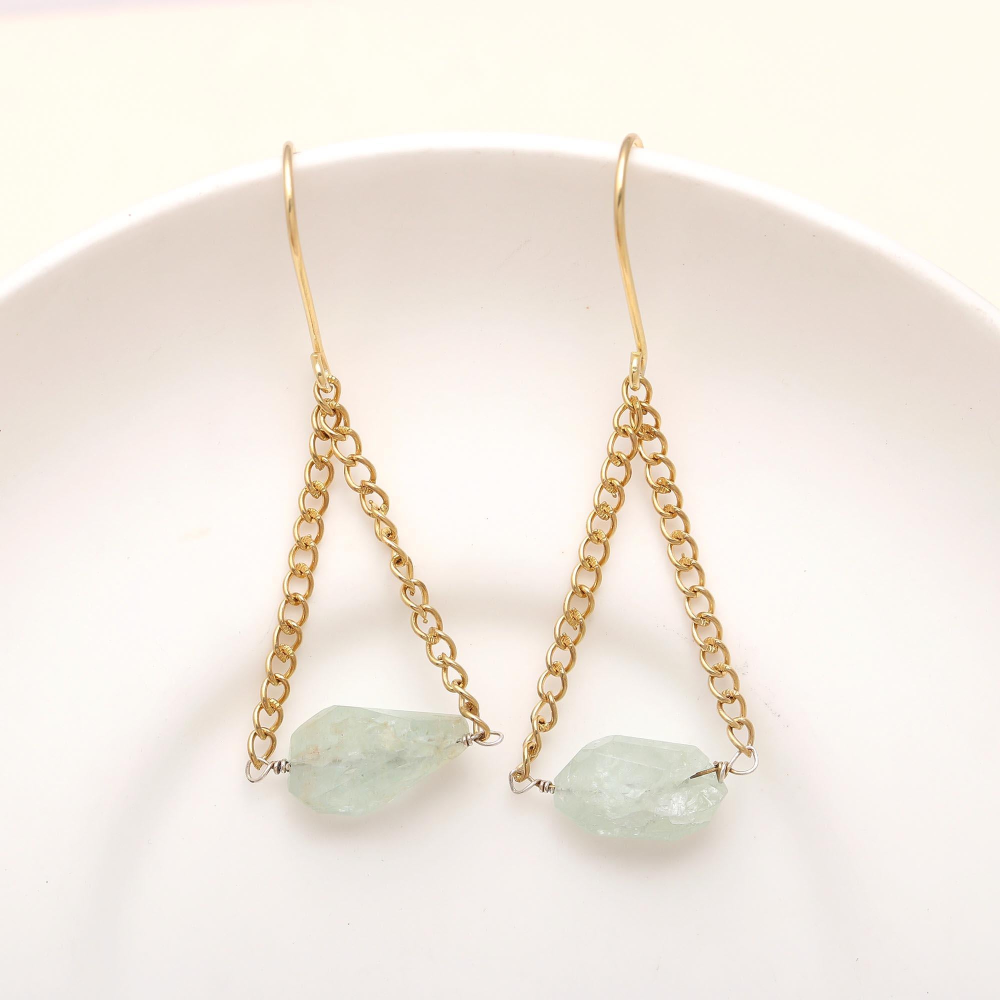 925 Silver Raw Aquamarine Dangle Earrings