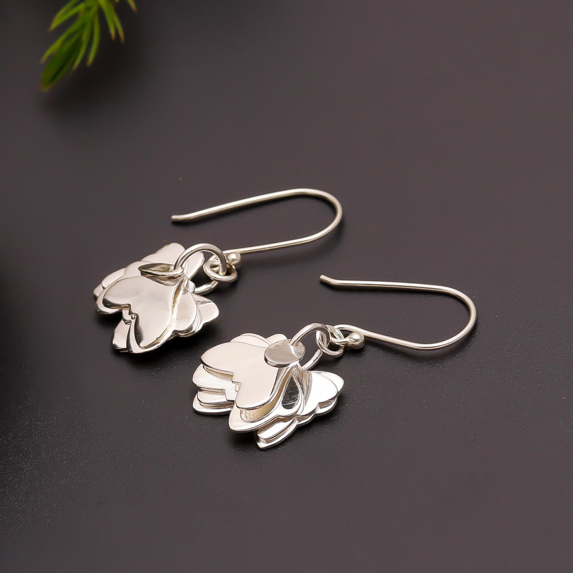 925 Silver Layered Petal Dangle Earrings