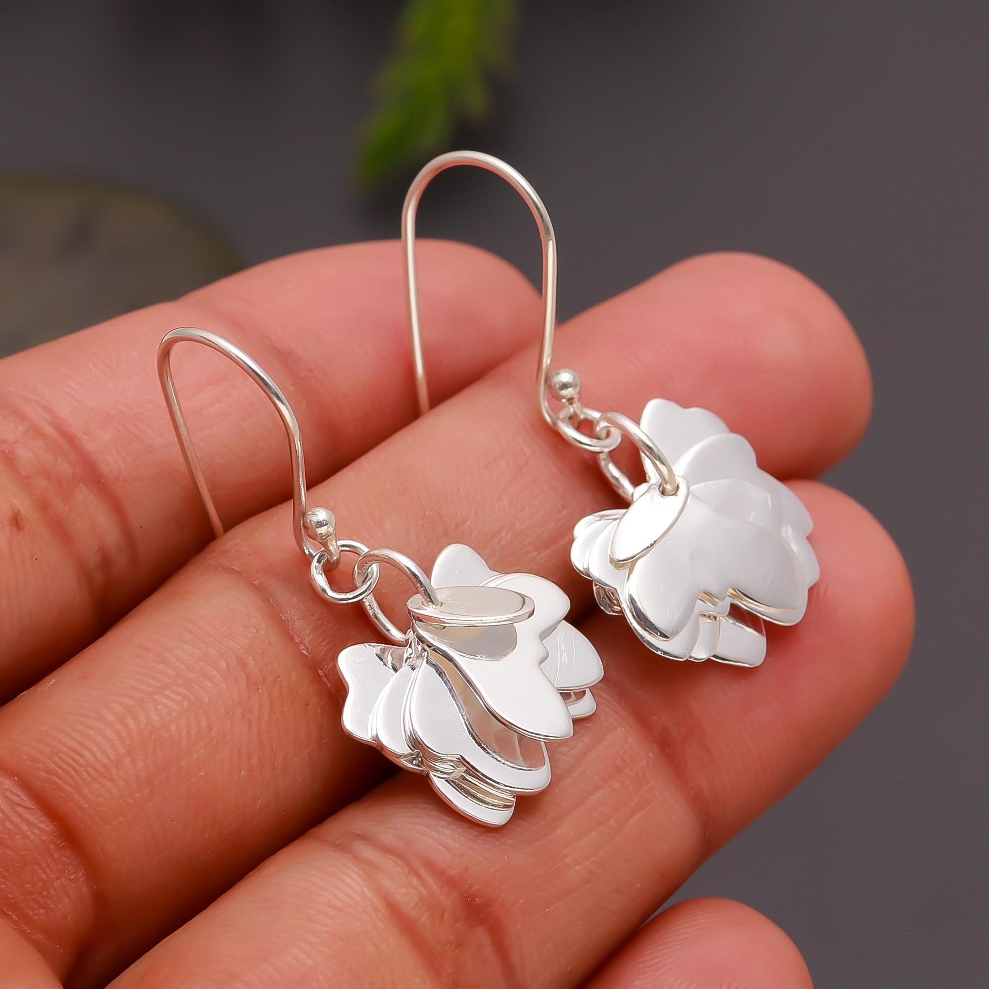 925 Silver Layered Petal Dangle Earrings