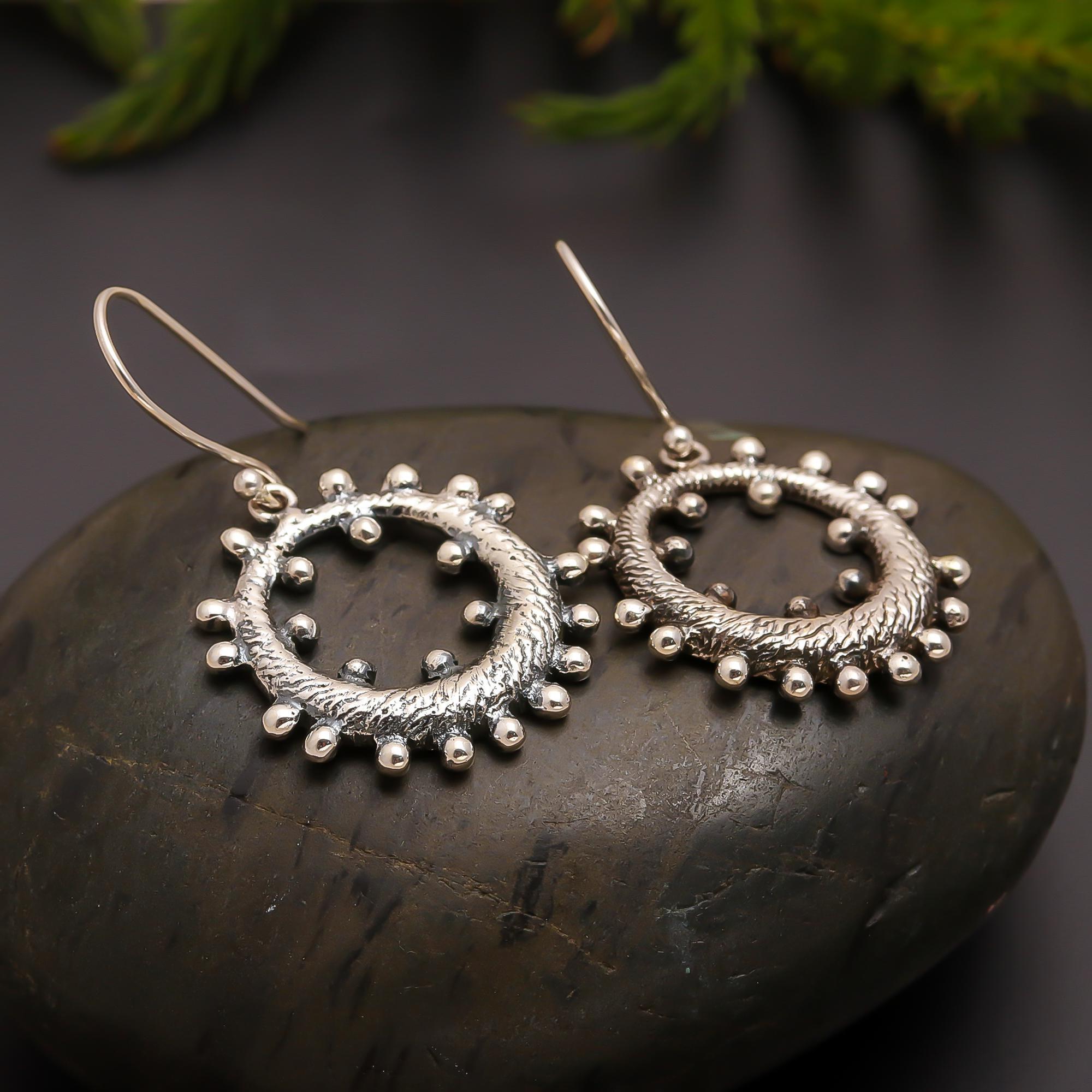 925 Silver Tribal-Inspired Textured Hoop Earrings