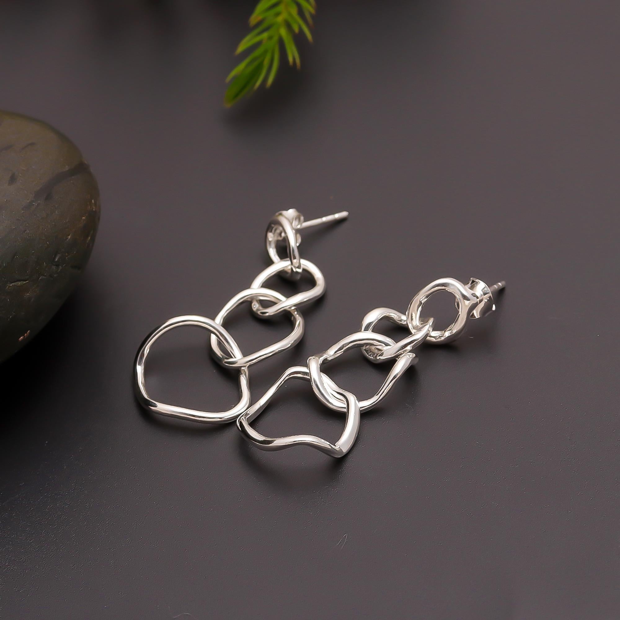 925 Silver Abstract Chain Link Drop Earrings