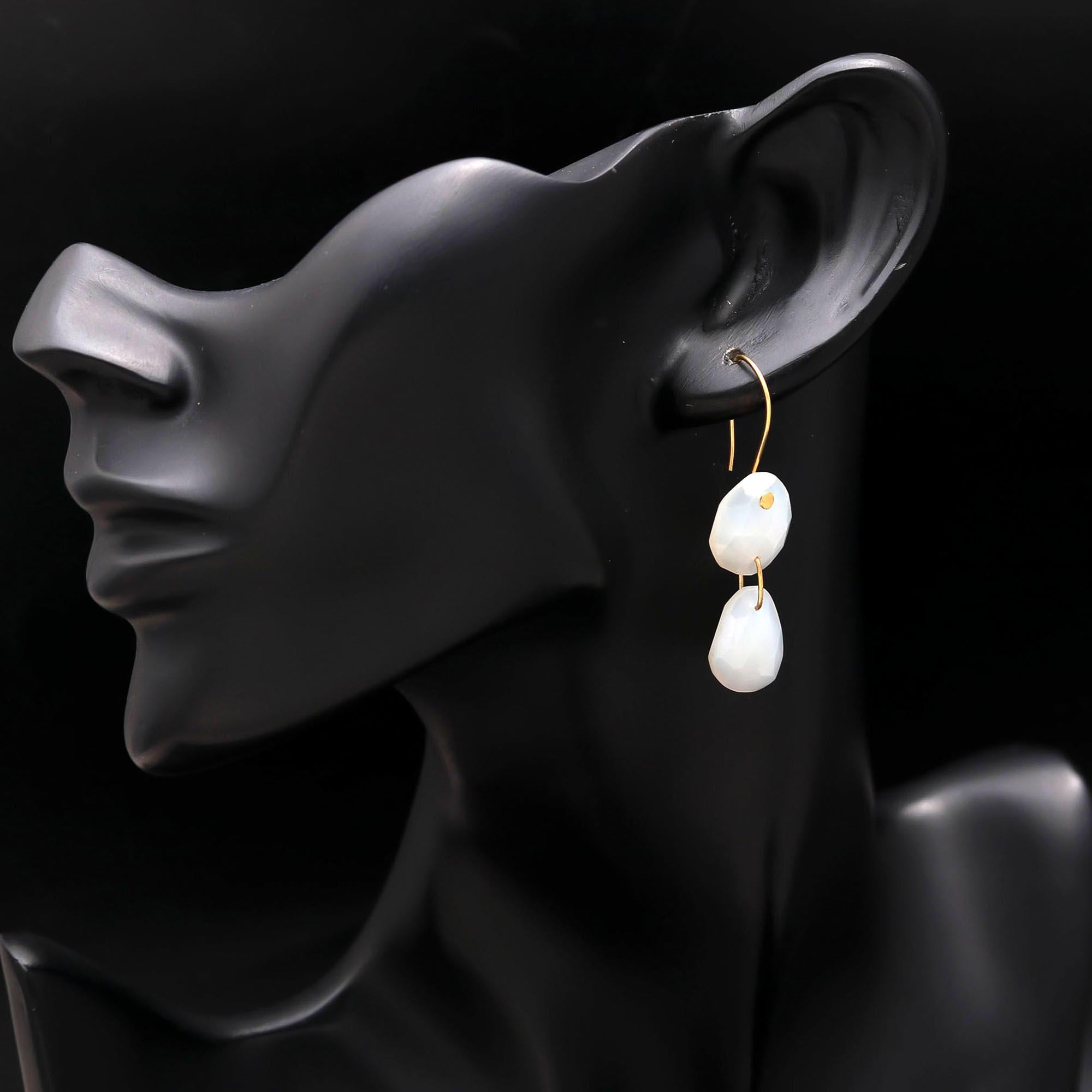 925 Silver White Chalcedony Dangle Earrings