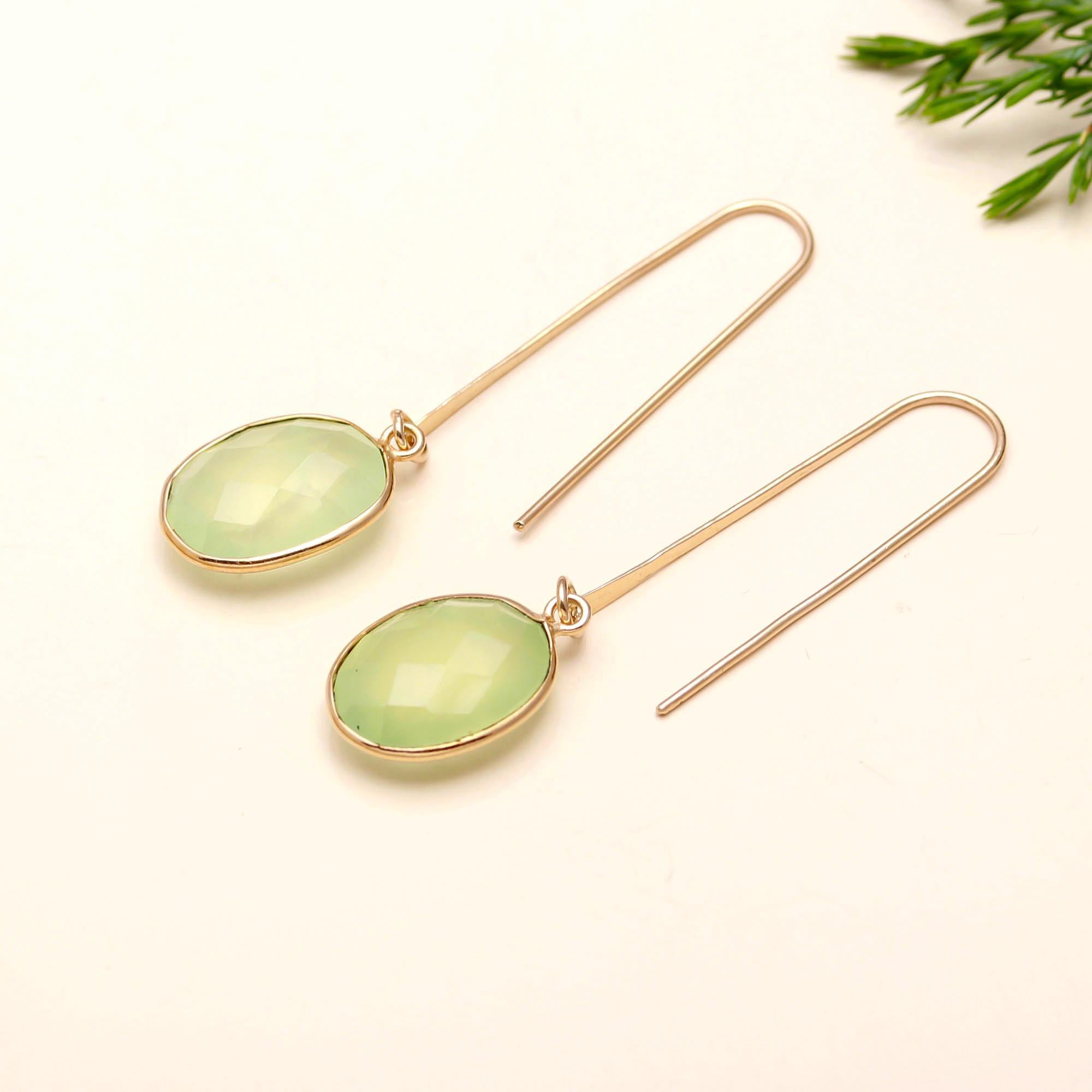 925 Silver Green Chalcedony Dangle Earrings