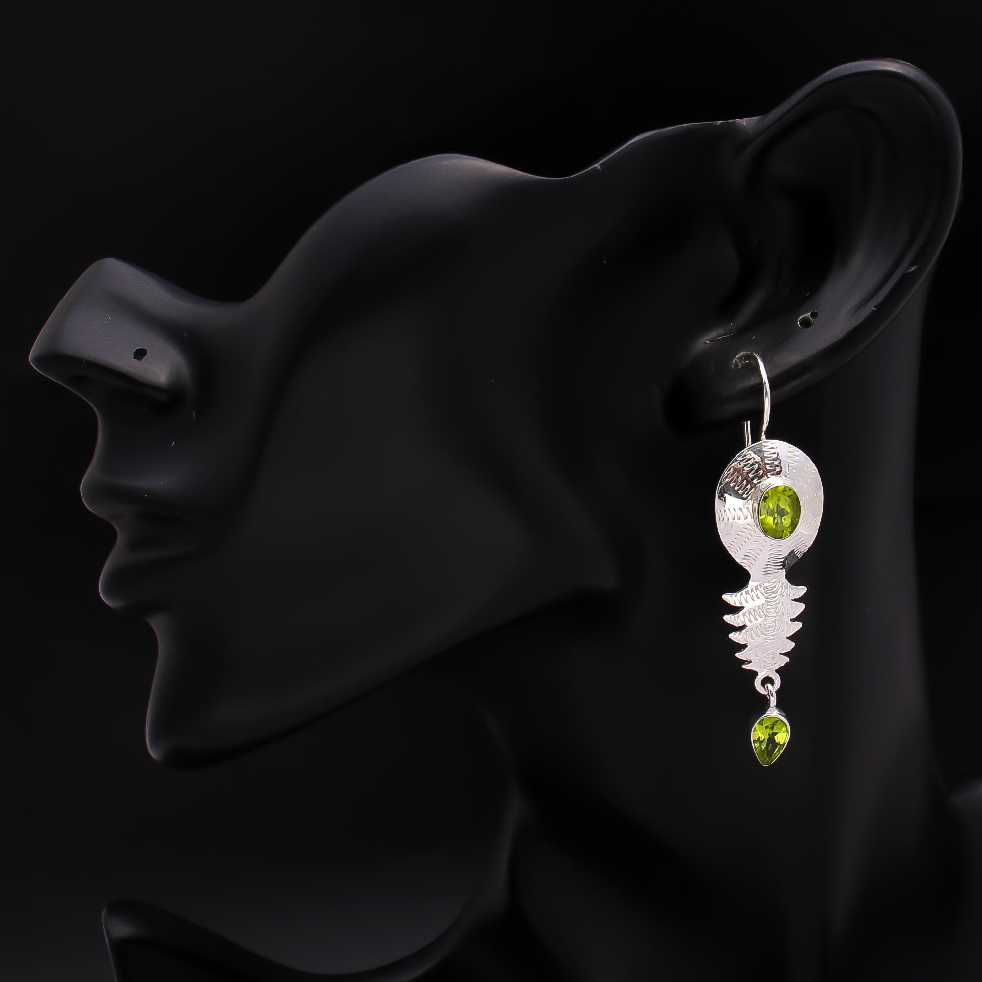 925 Silver Peridot Dangle Earrings
