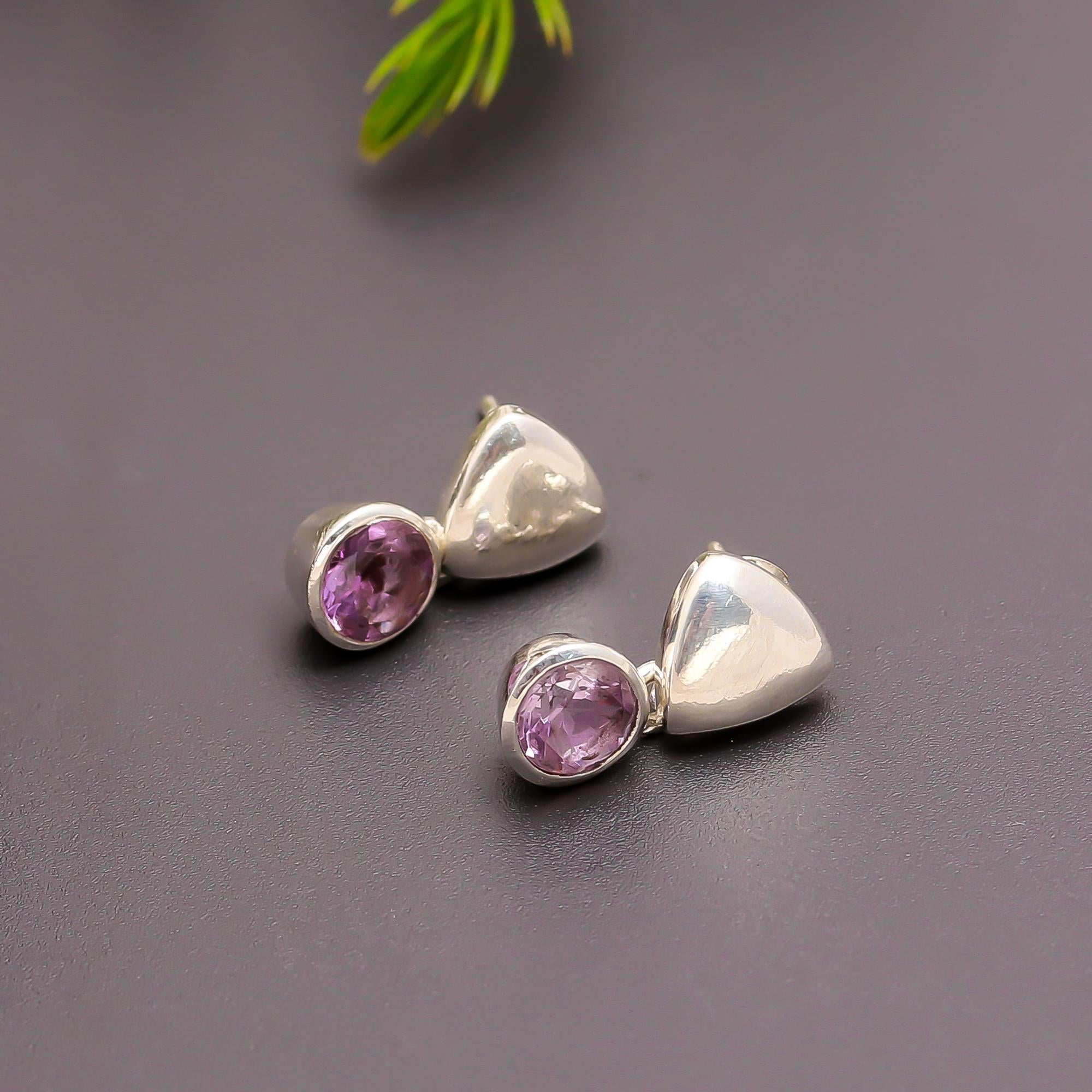 925 Silver Amethyst Round Drop Earrings