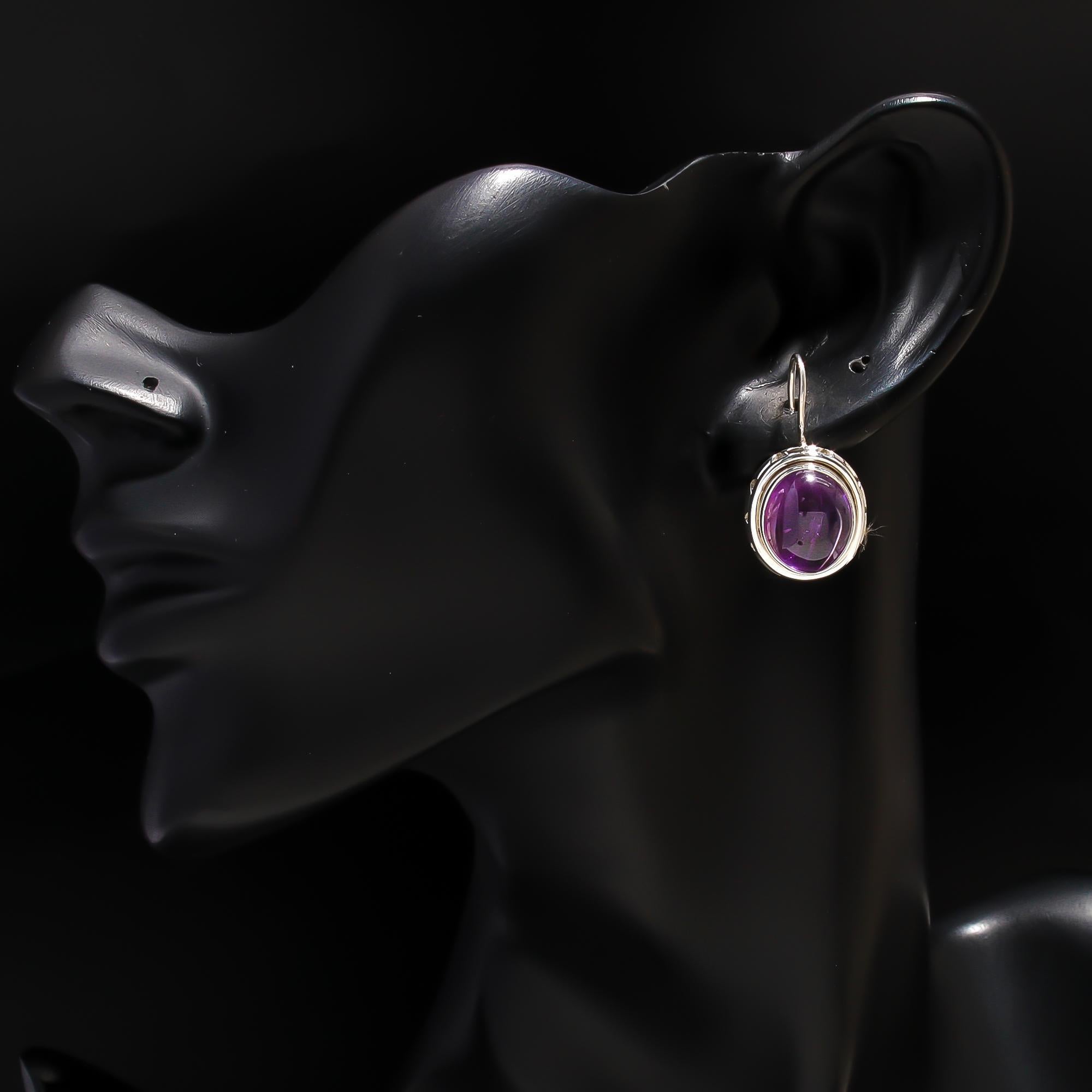 925 Silver Oval Amethyst  Drop Earrings