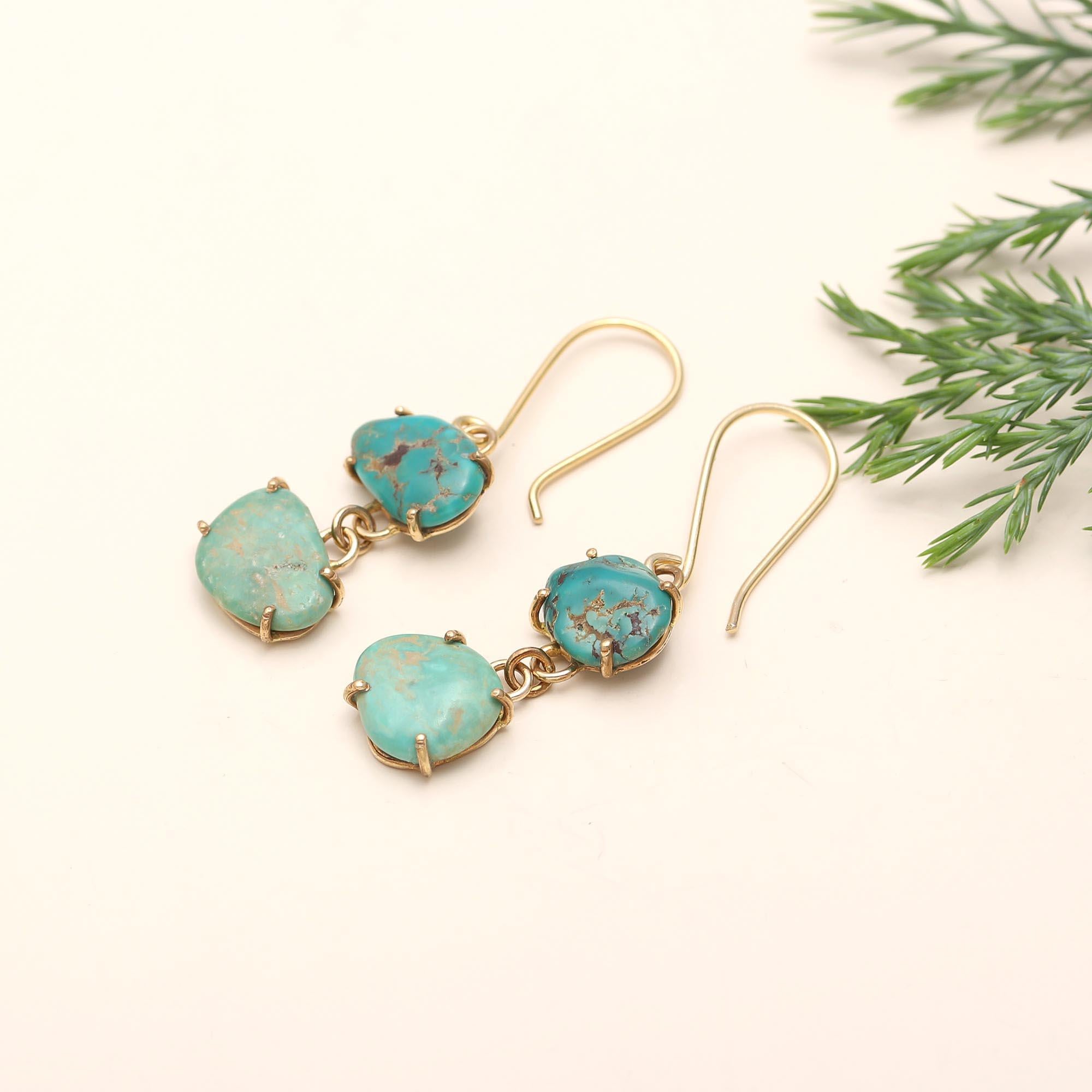 925 Silver Raw Turquoise Dangle Earrings