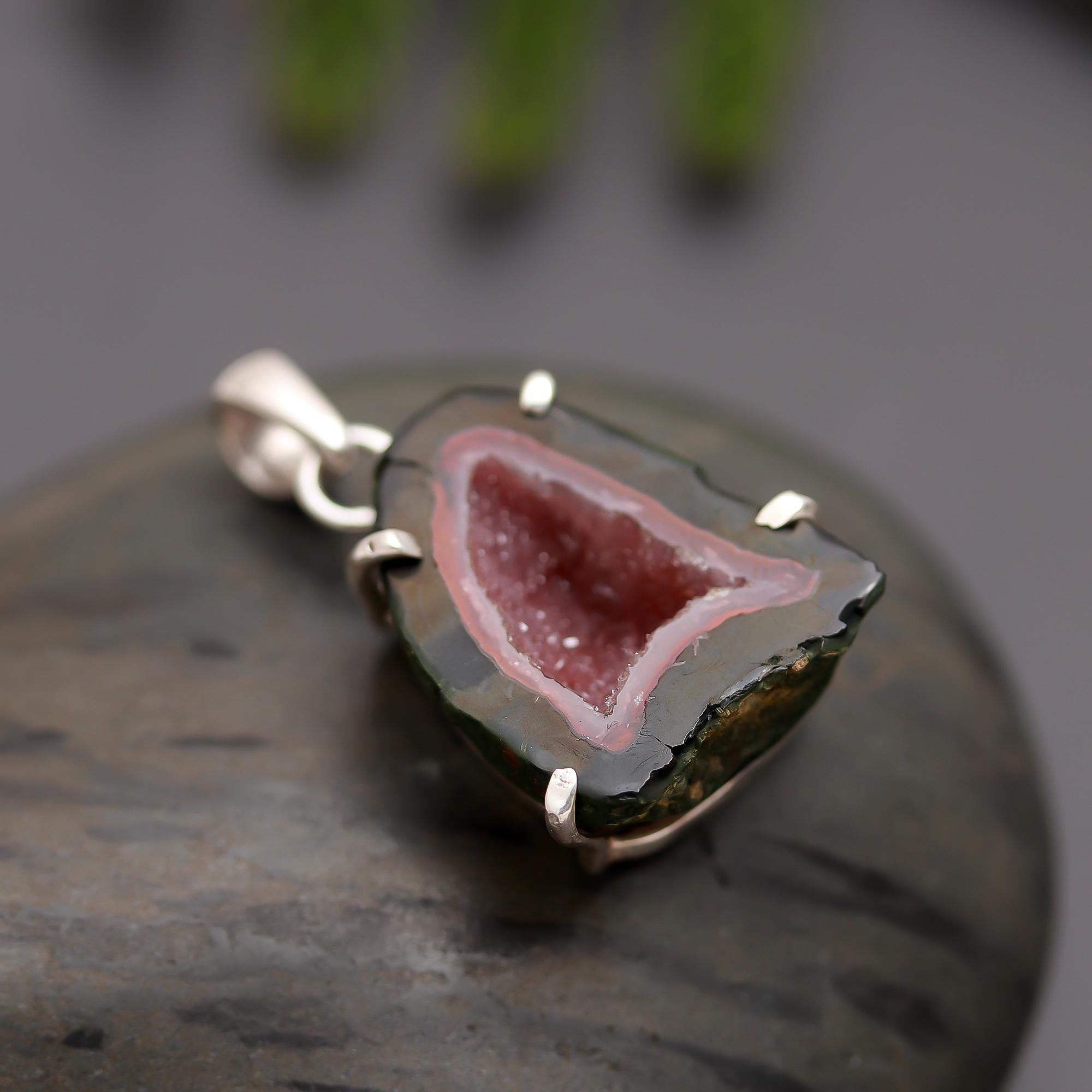 925 Silver Raw Druzy Geode Slice Pendant