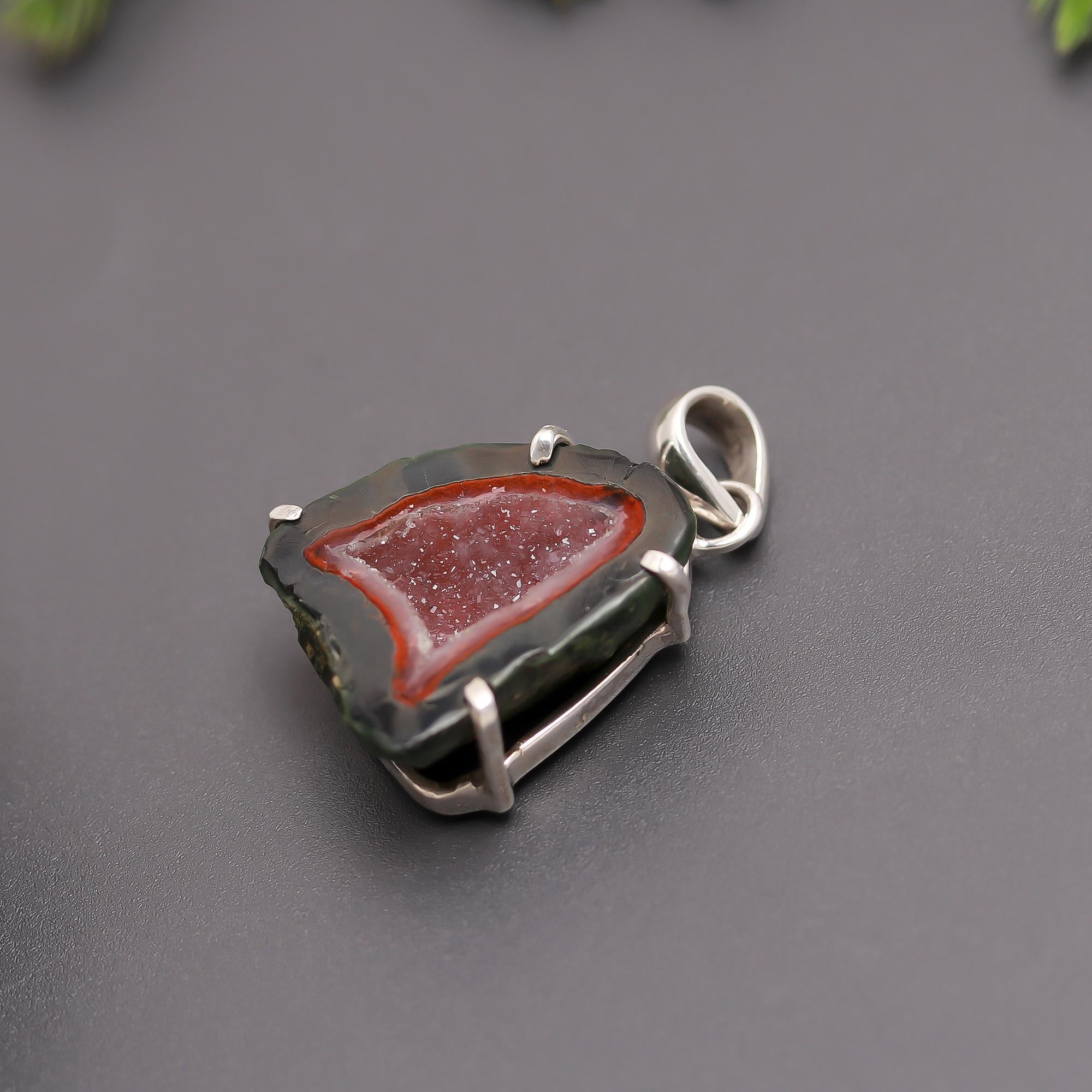 925 Silver Raw Druzy Geode Slice Pendant