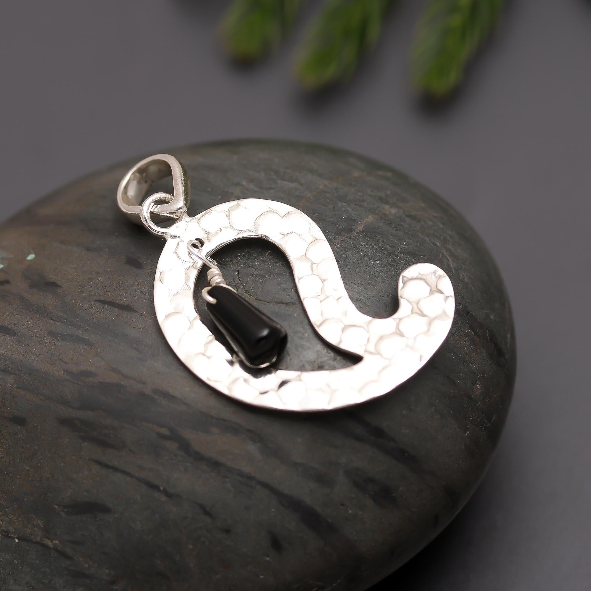 925 Silver Textured Curl Black Onyx Drop Pendant