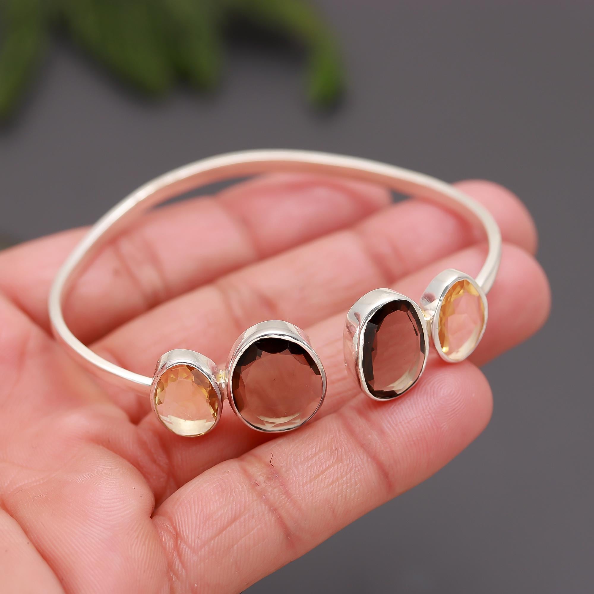 925 Silver Citrine & Smoky Quartz Cuff Bracelet