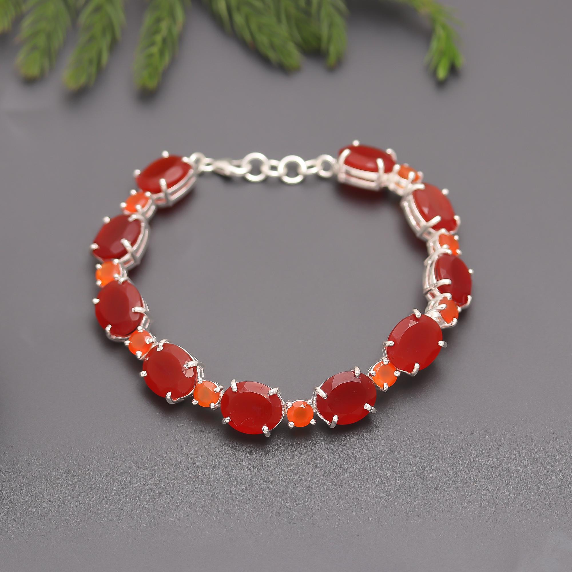 925 Silver Fiery Carnelian Link Bracelet