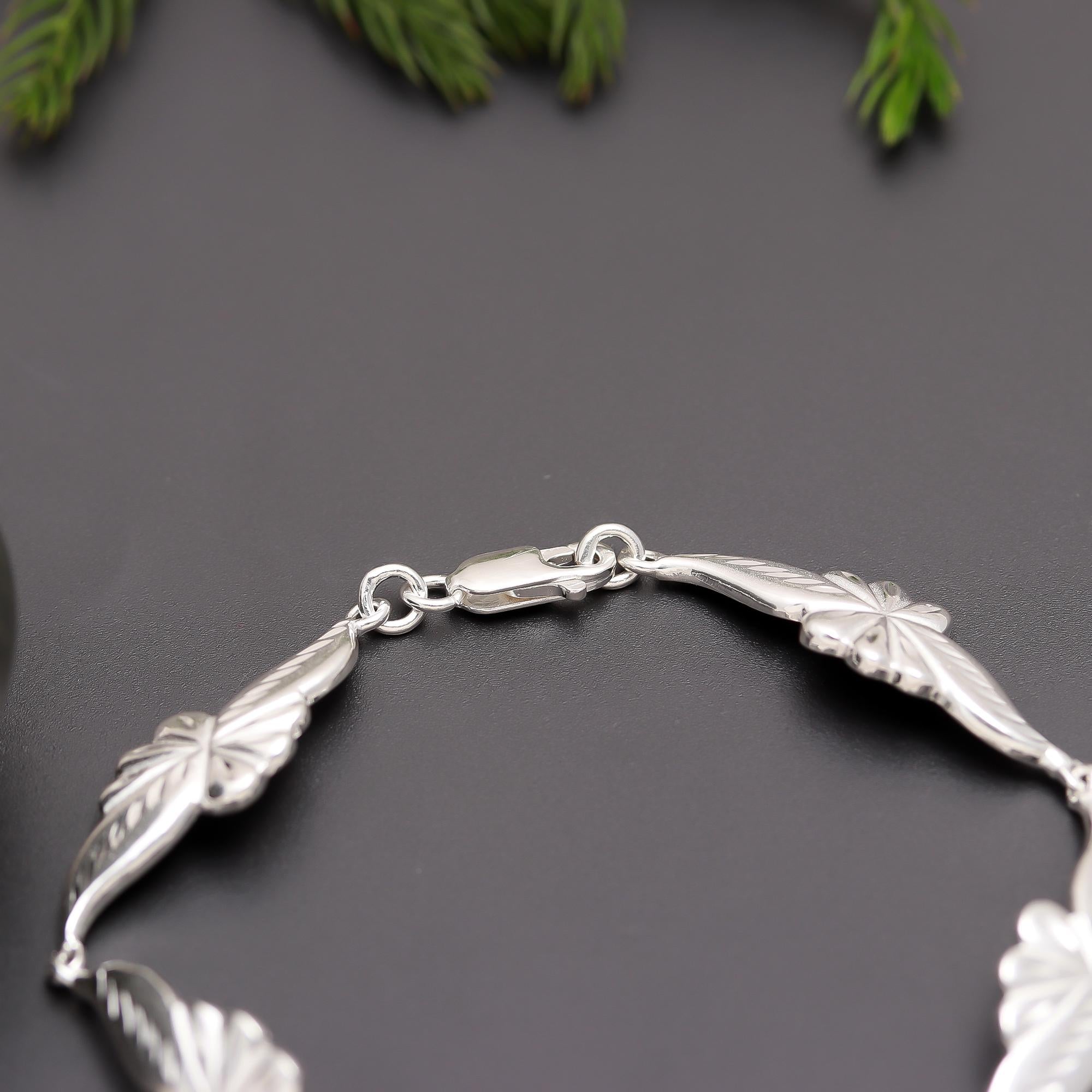 925 Silver Leaf Link Bracelet