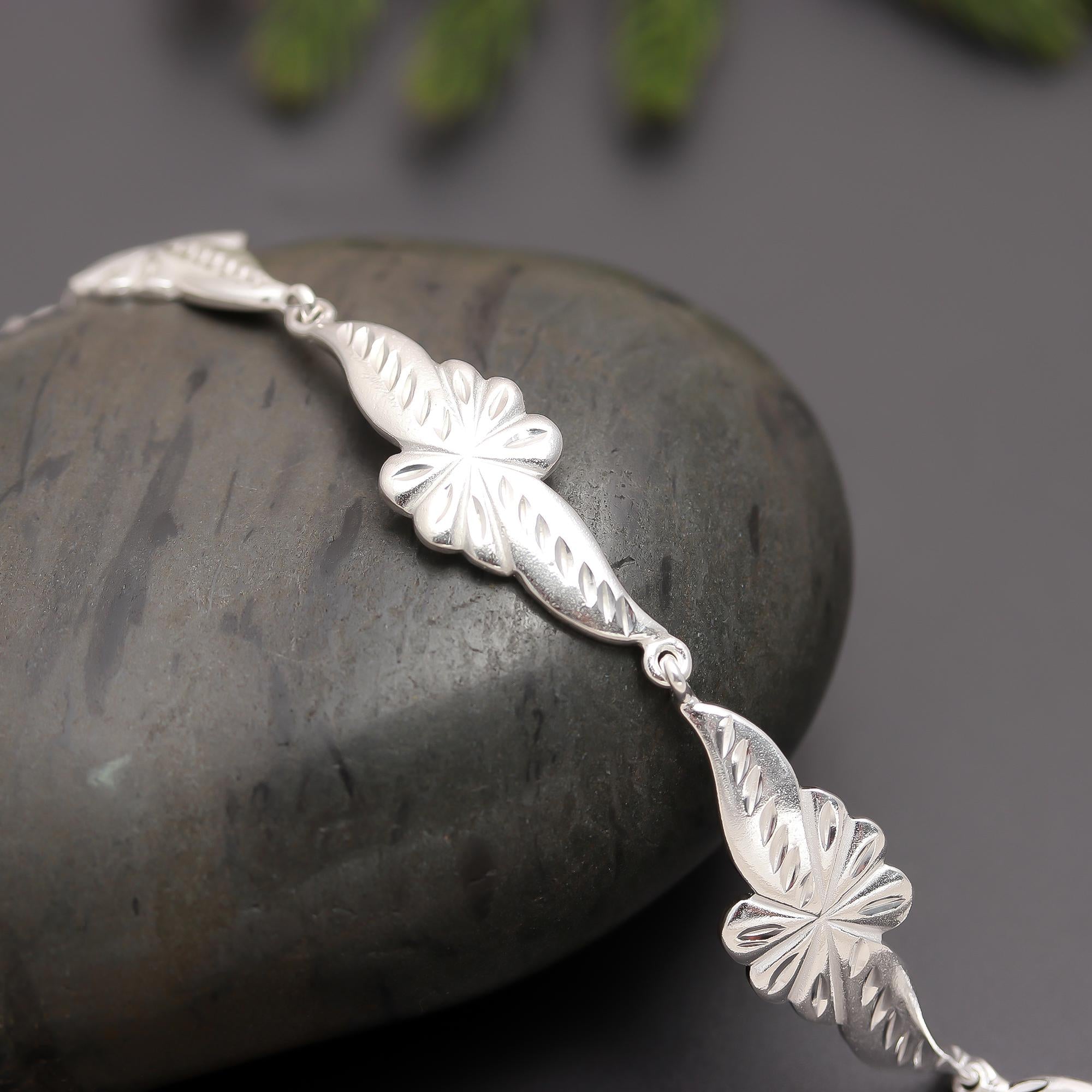 925 Silver Leaf Link Bracelet