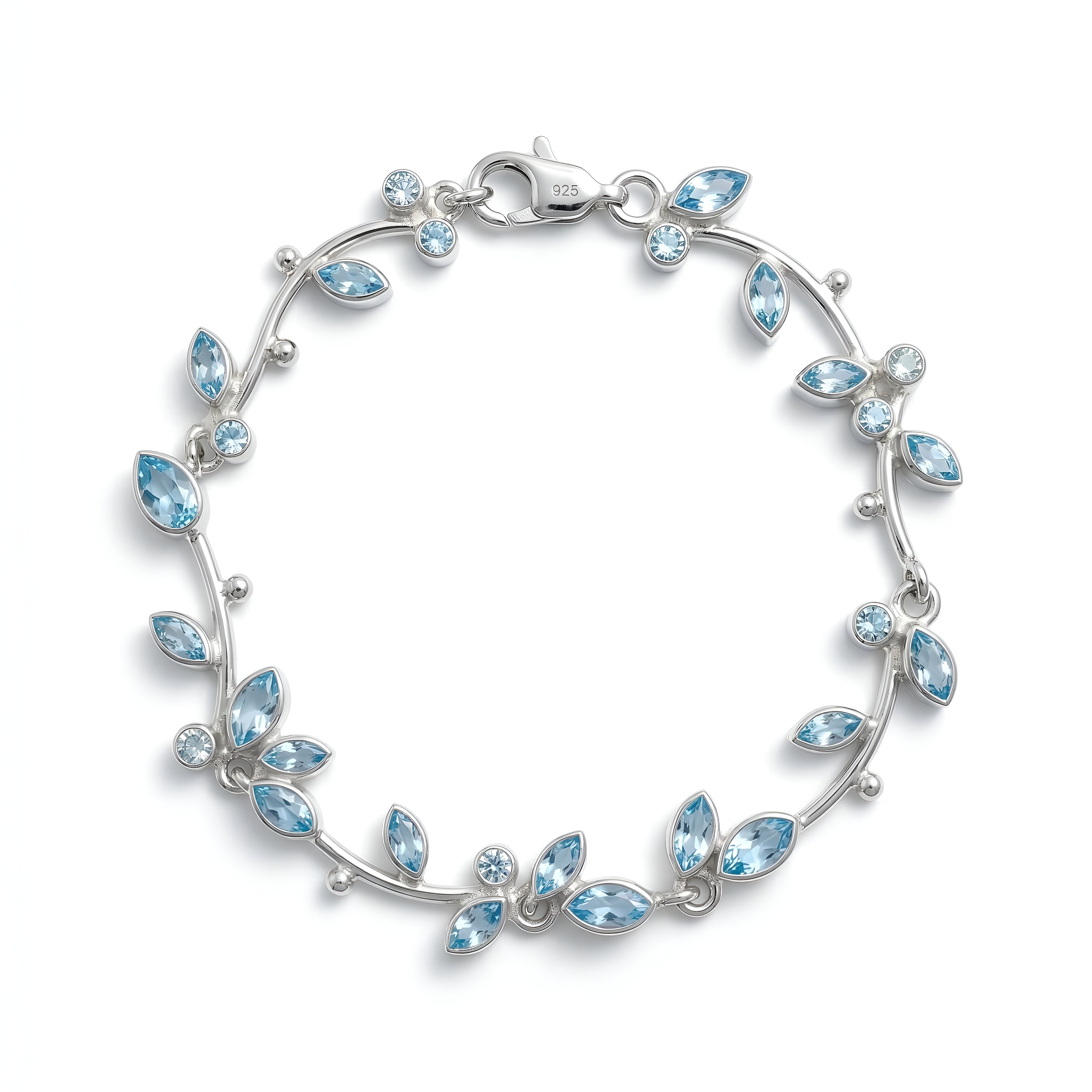 925 Silver Leafy Vine Blue Topaz Bracelet
