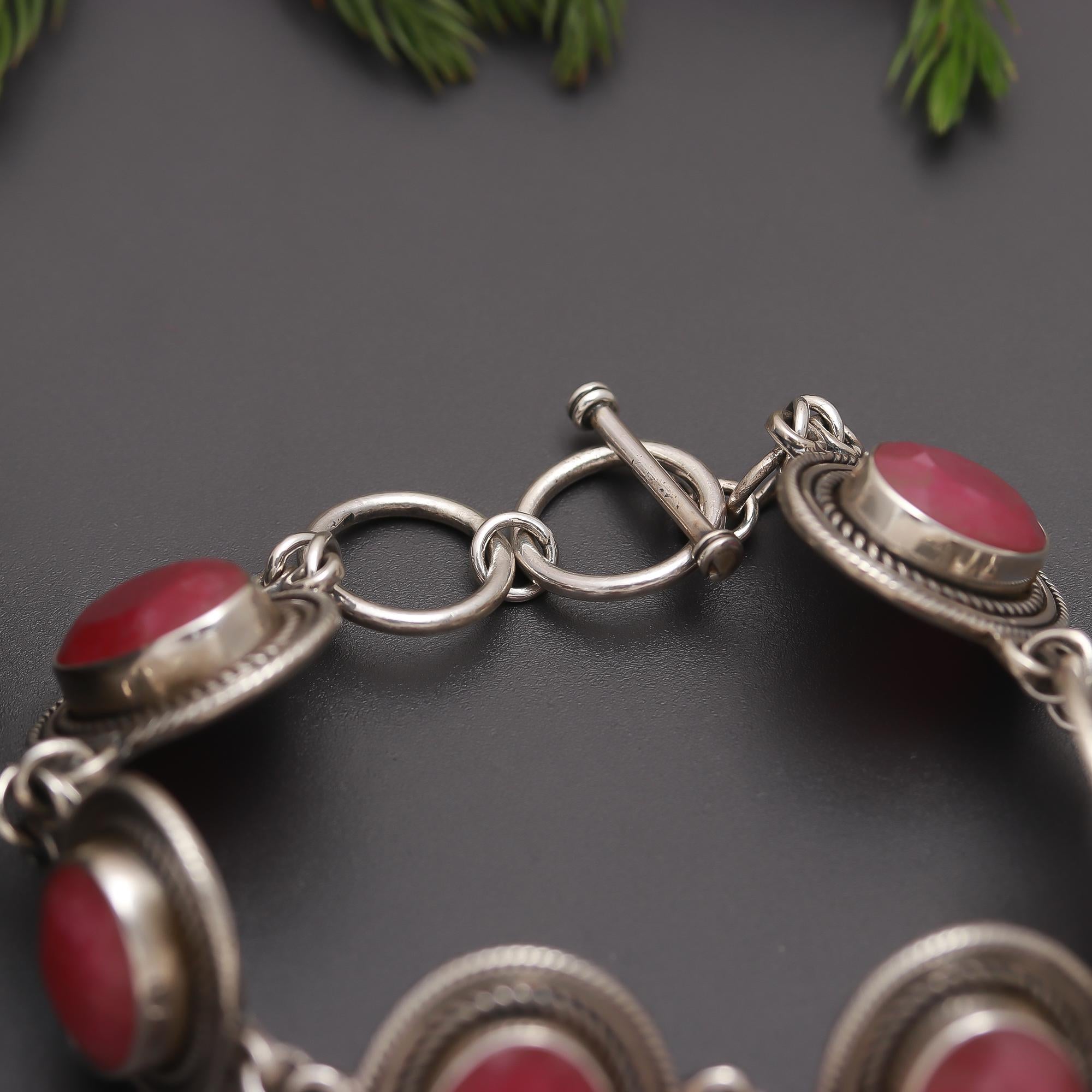 925 Silver Oval Ruby Bracelet