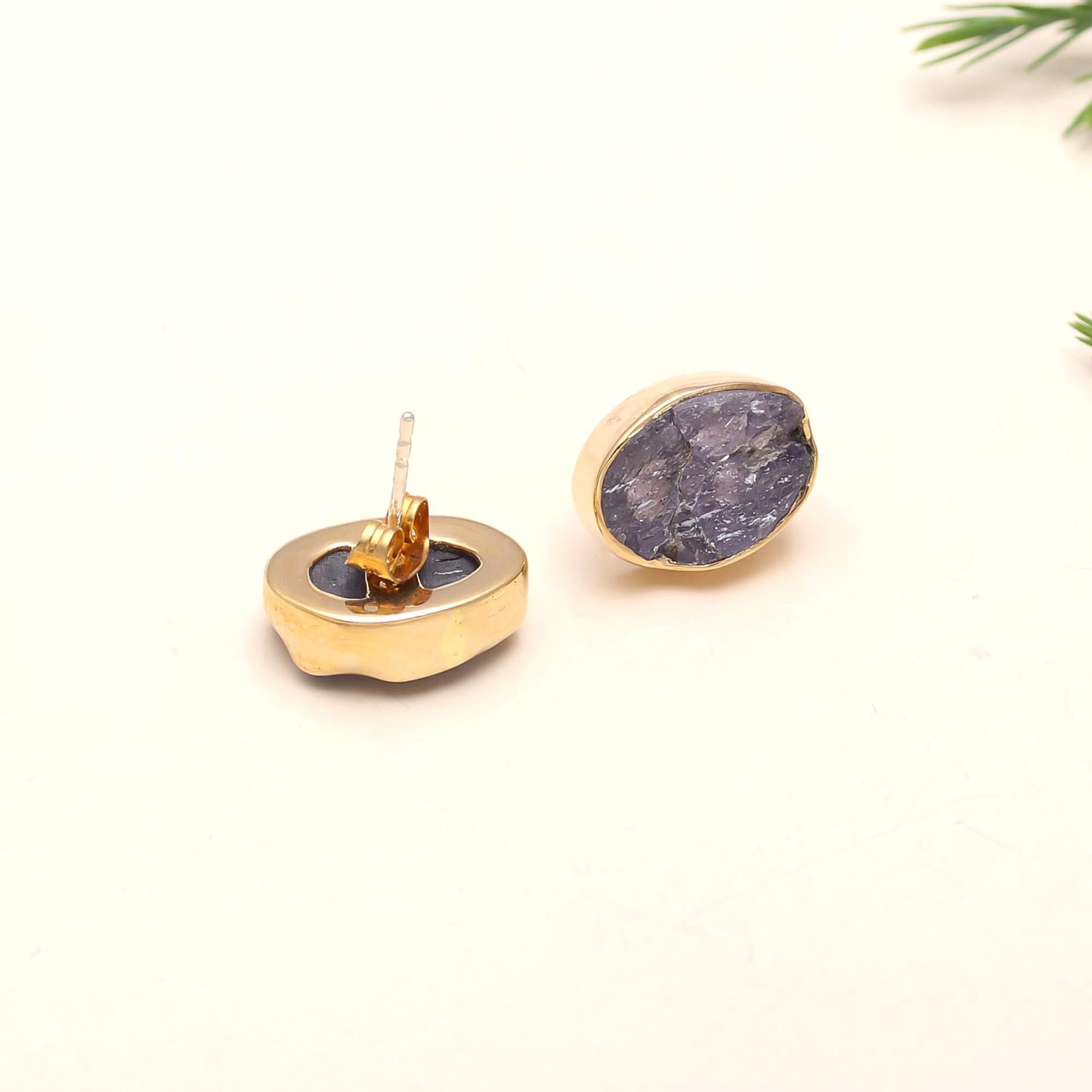 Brass Tanzanite Stud Earrings