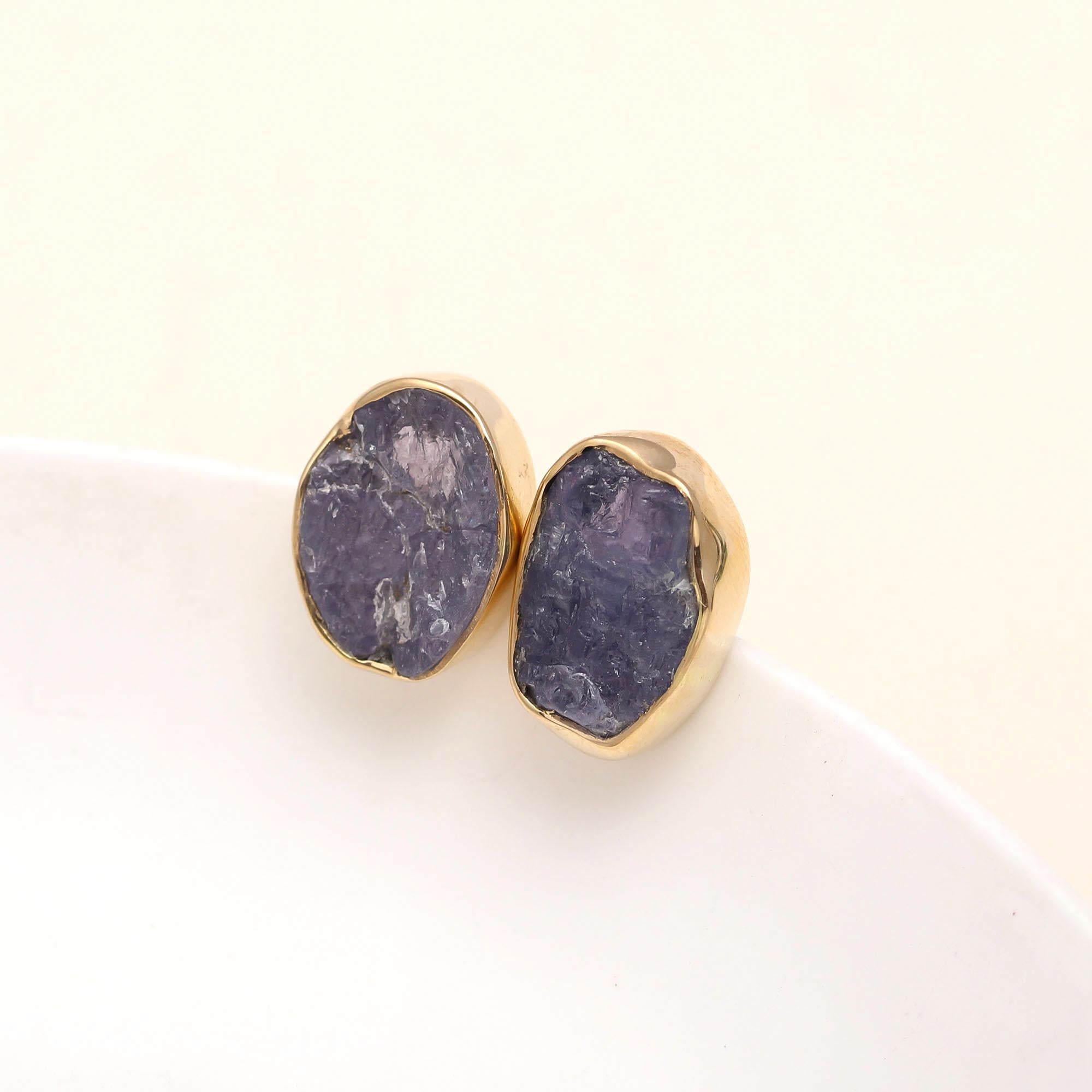 925 Silver Raw Tanzanite Stud Earrings