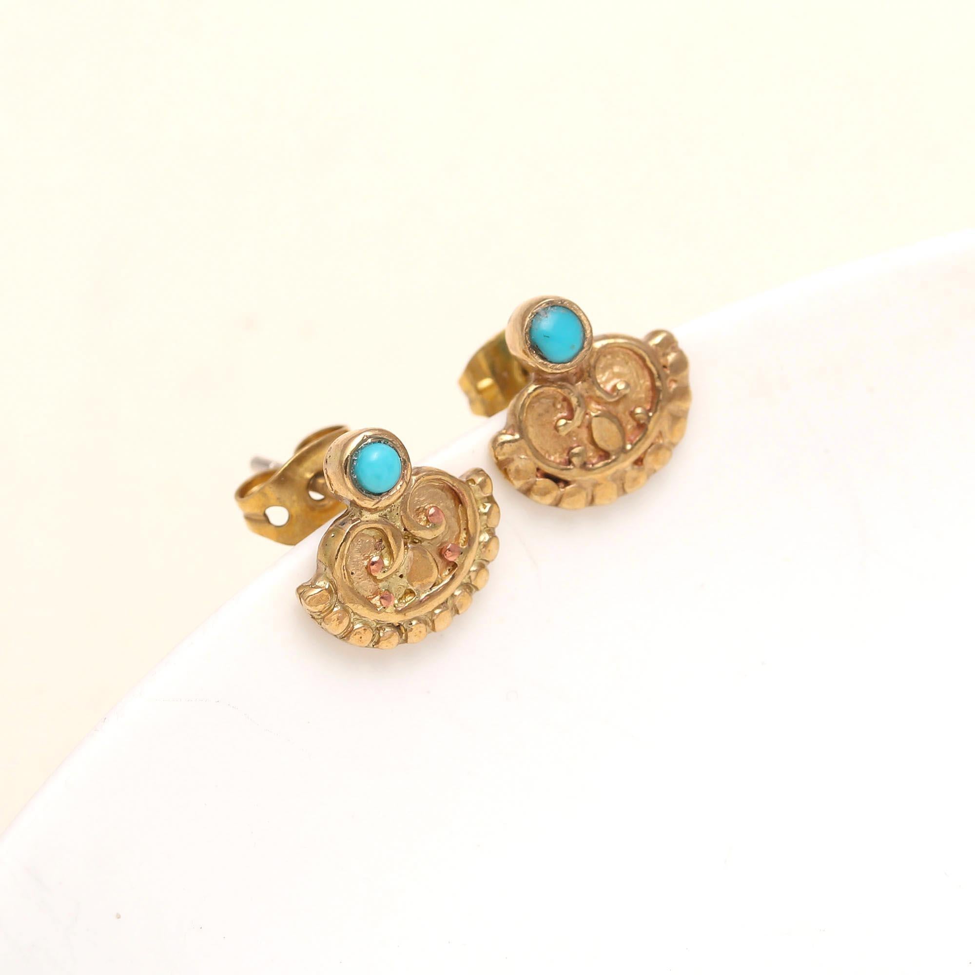 Brass Turquoise Stud Earrings