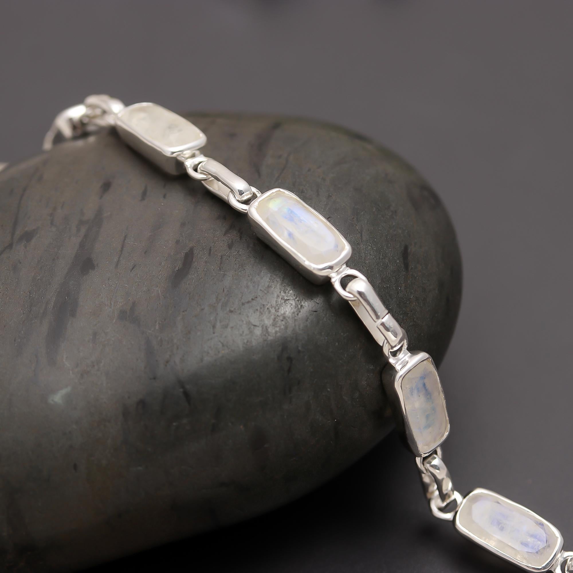 925 Silver Rainbow Moonstone Link Bracelet