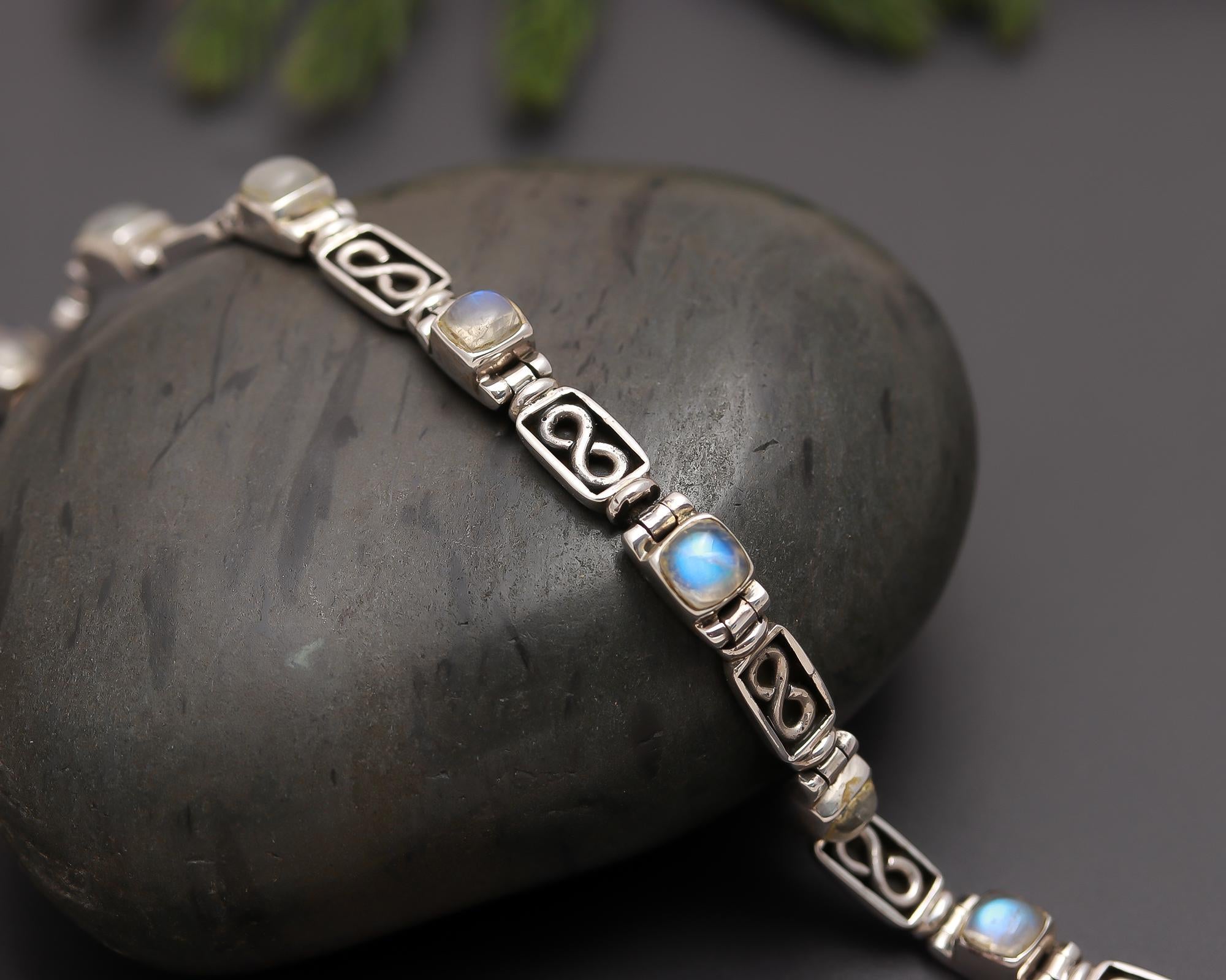 925 Silver Infinity Link Rainbow Moonstone Bracelet