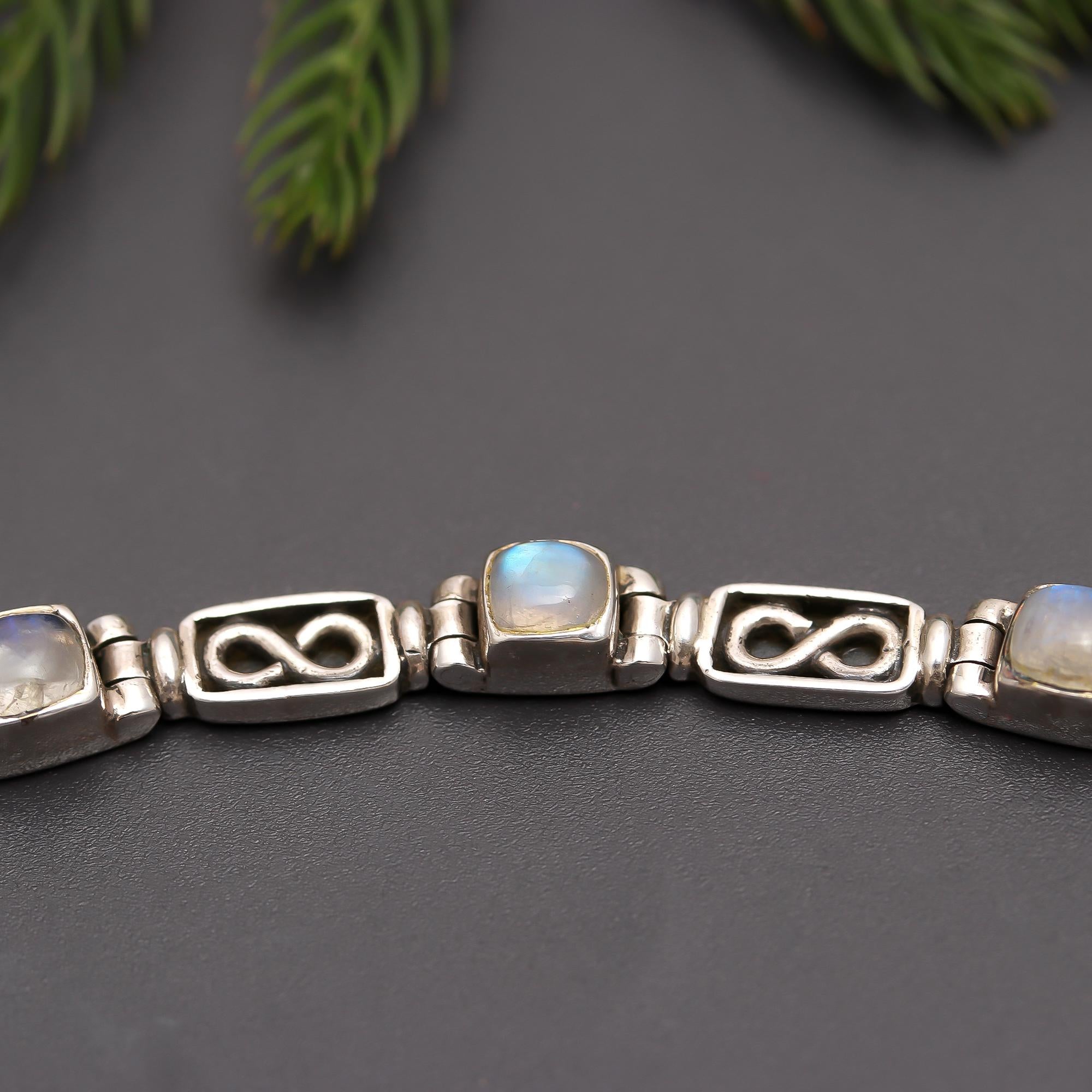 925 Silver Infinity Link Rainbow Moonstone Bracelet