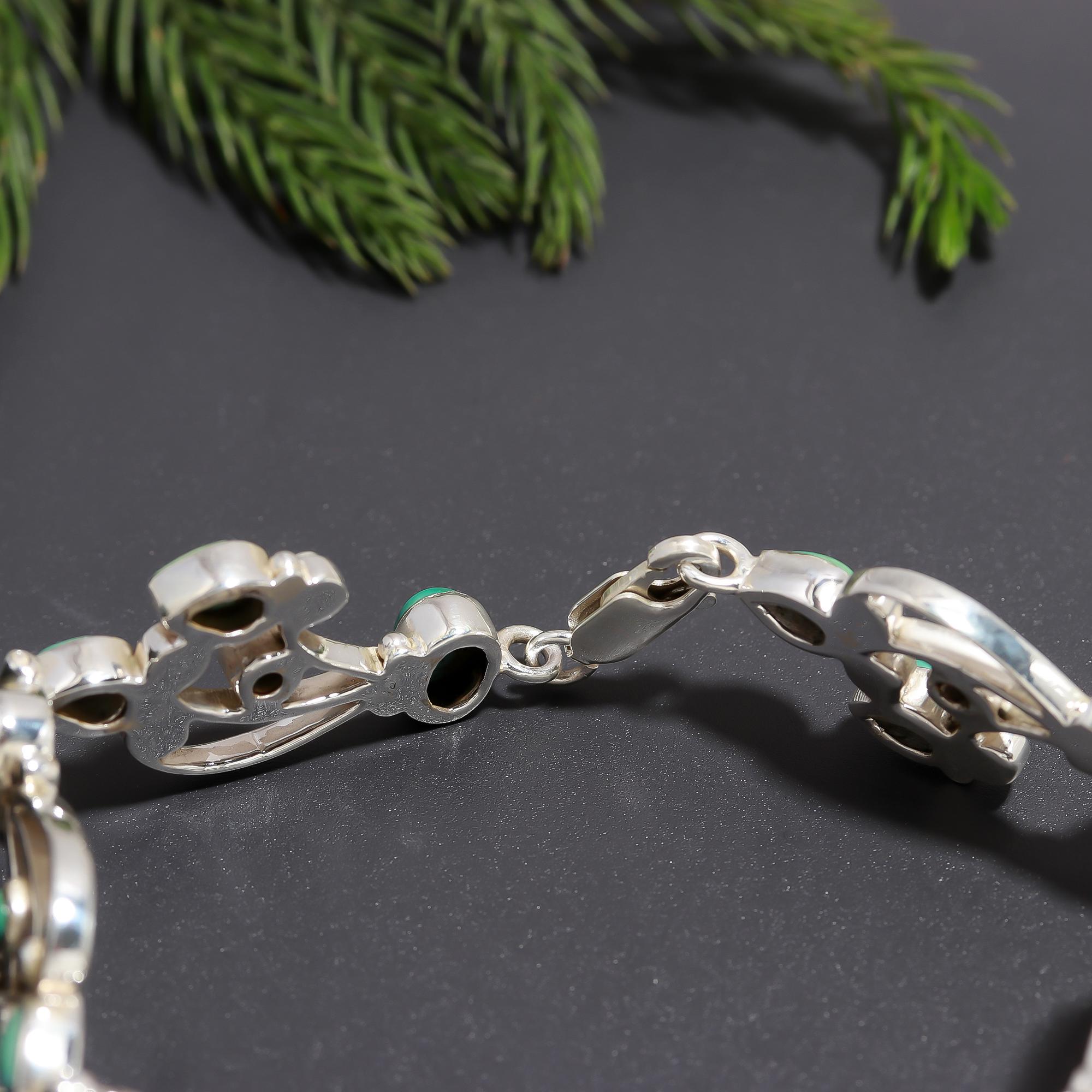 925 Silver Green Turquoise Cluster Bracelet