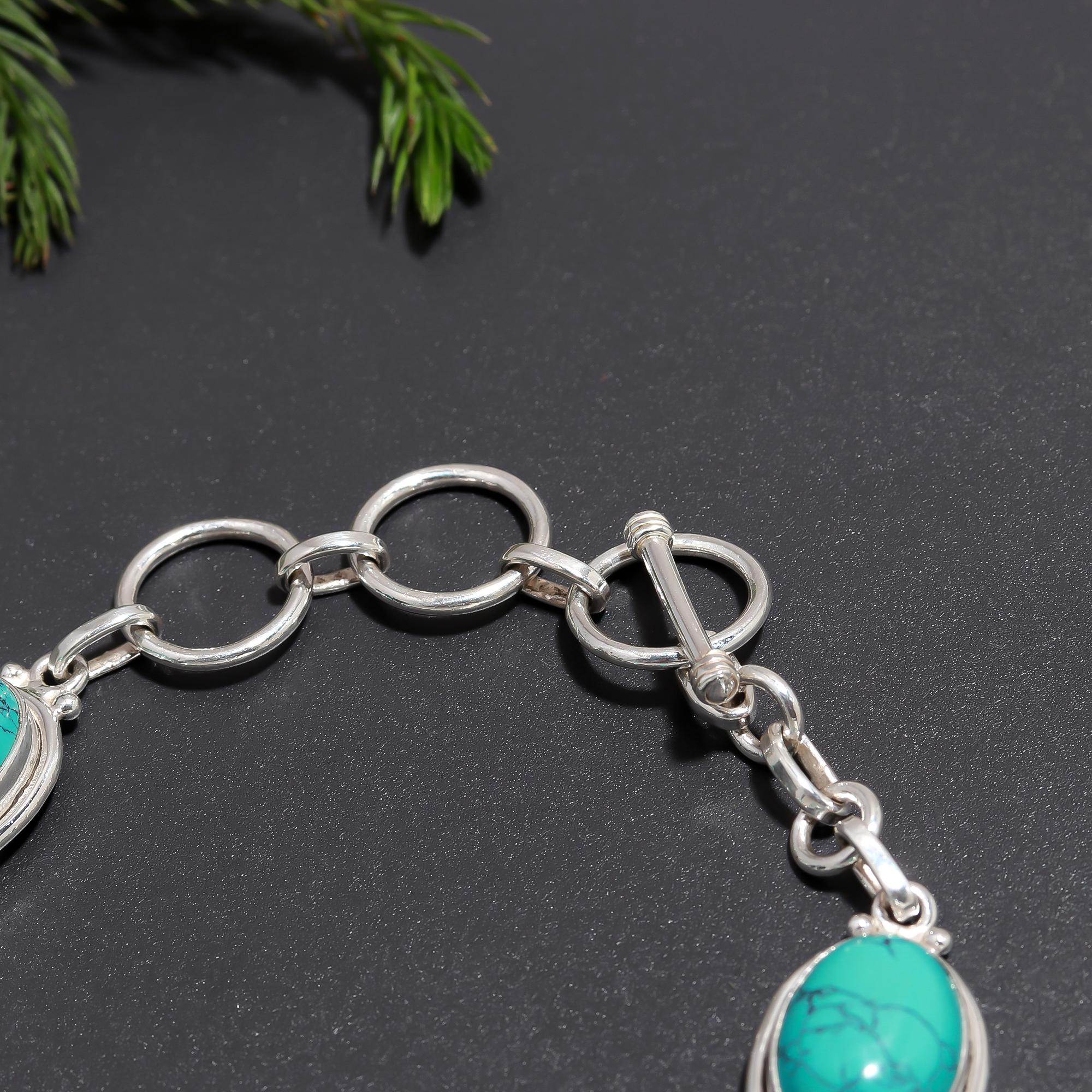 925 Silver Oval Turquoise Bracelet
