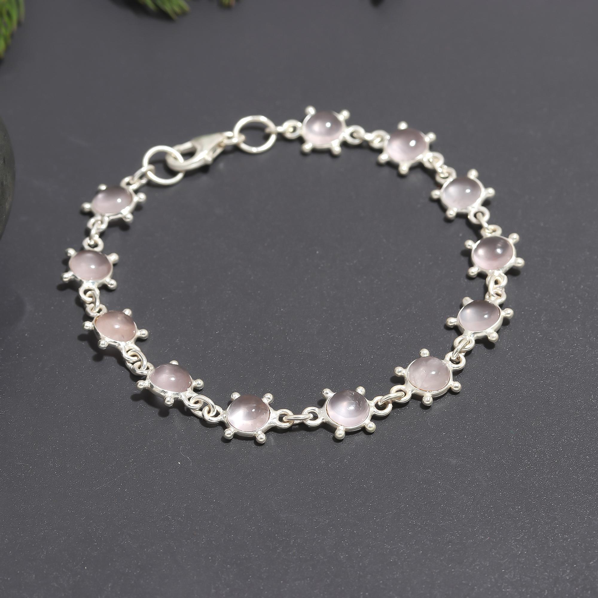 925 Silver Rose Quartz Link Bracelet