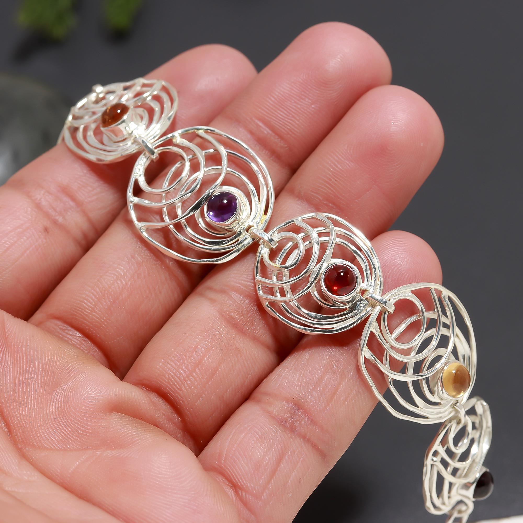 925 Silver Spiral Multi-Gemstone Bracelet