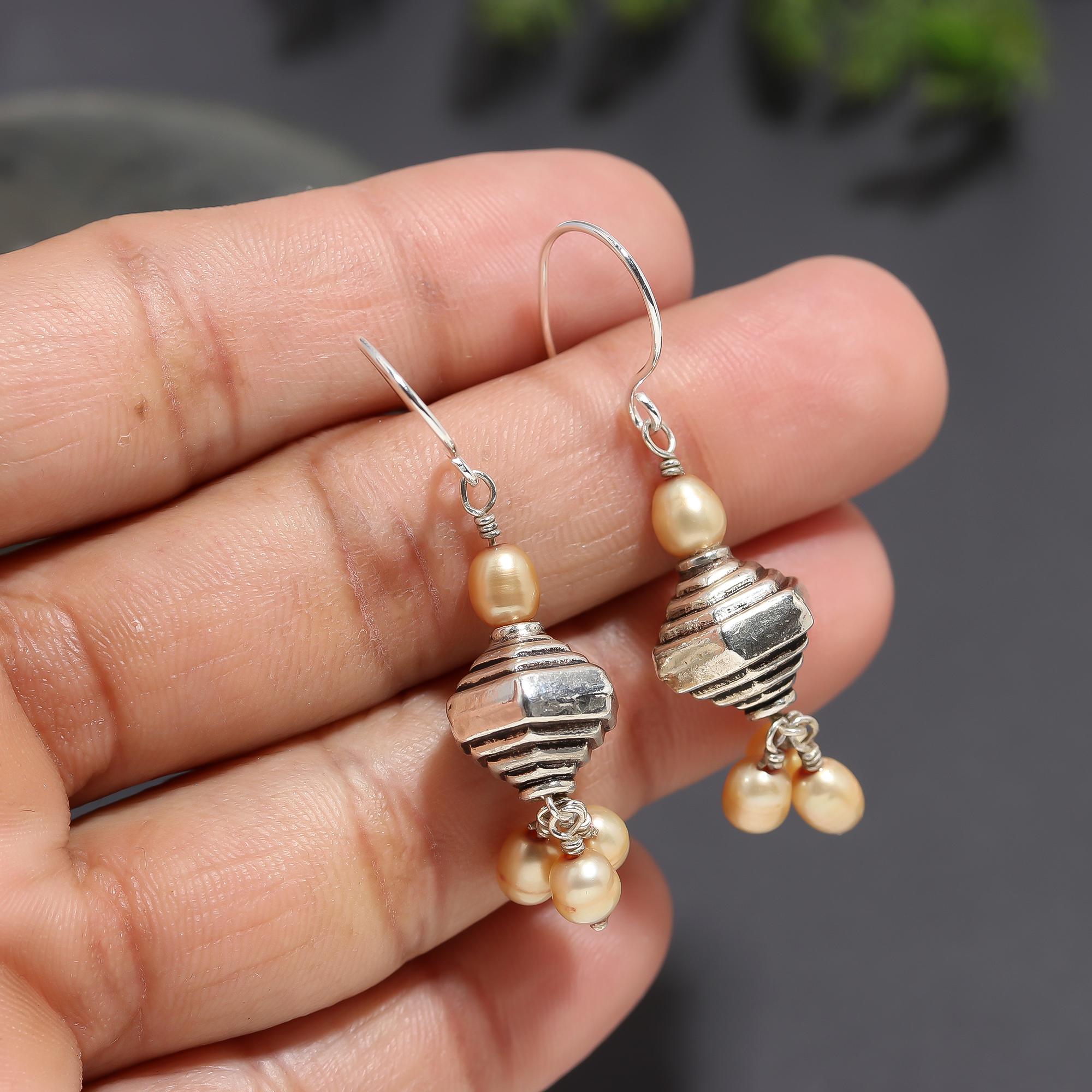 925 Silver Pearl Cluster Dangle Earrings