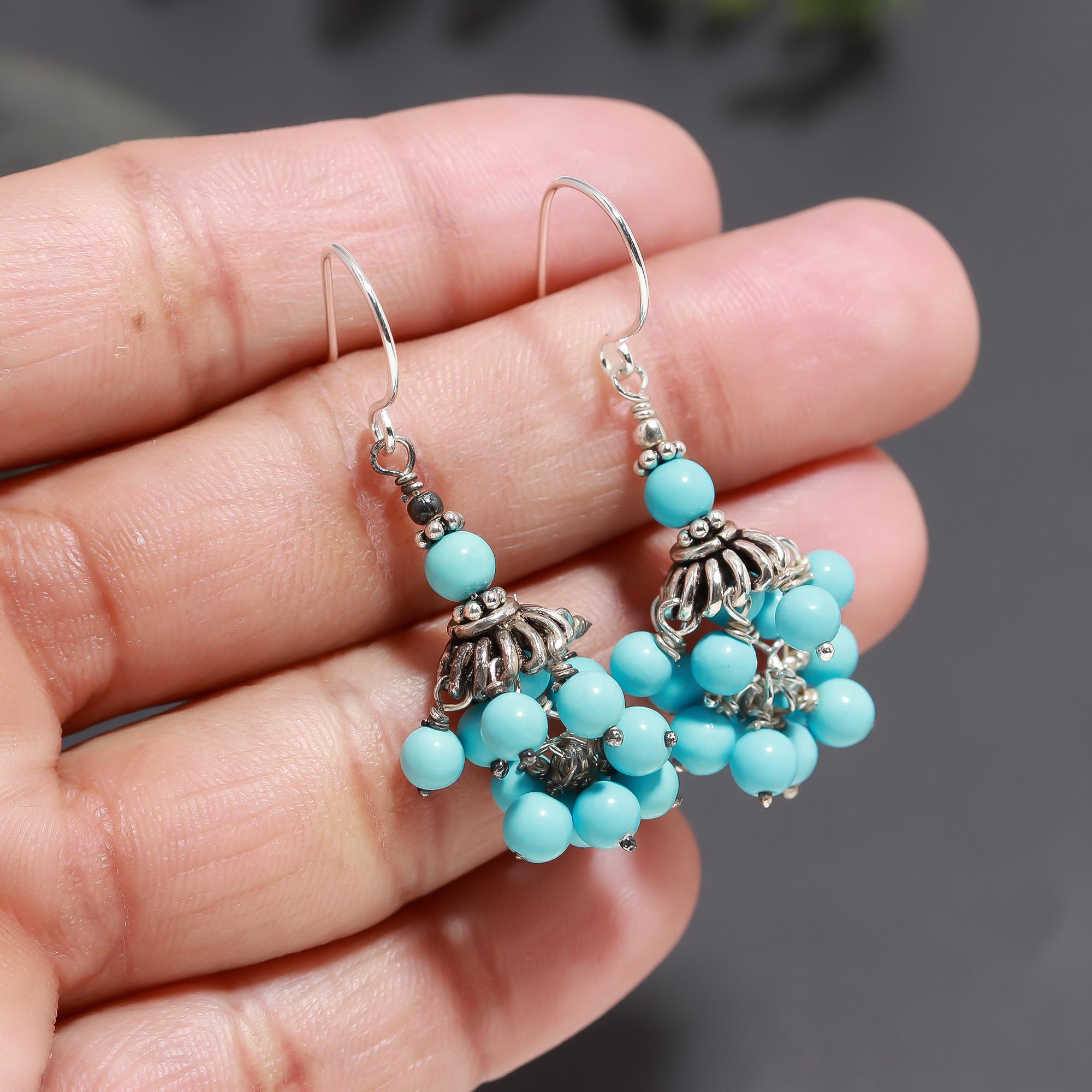925 Silver Turquoise Beads Dangle Earrings