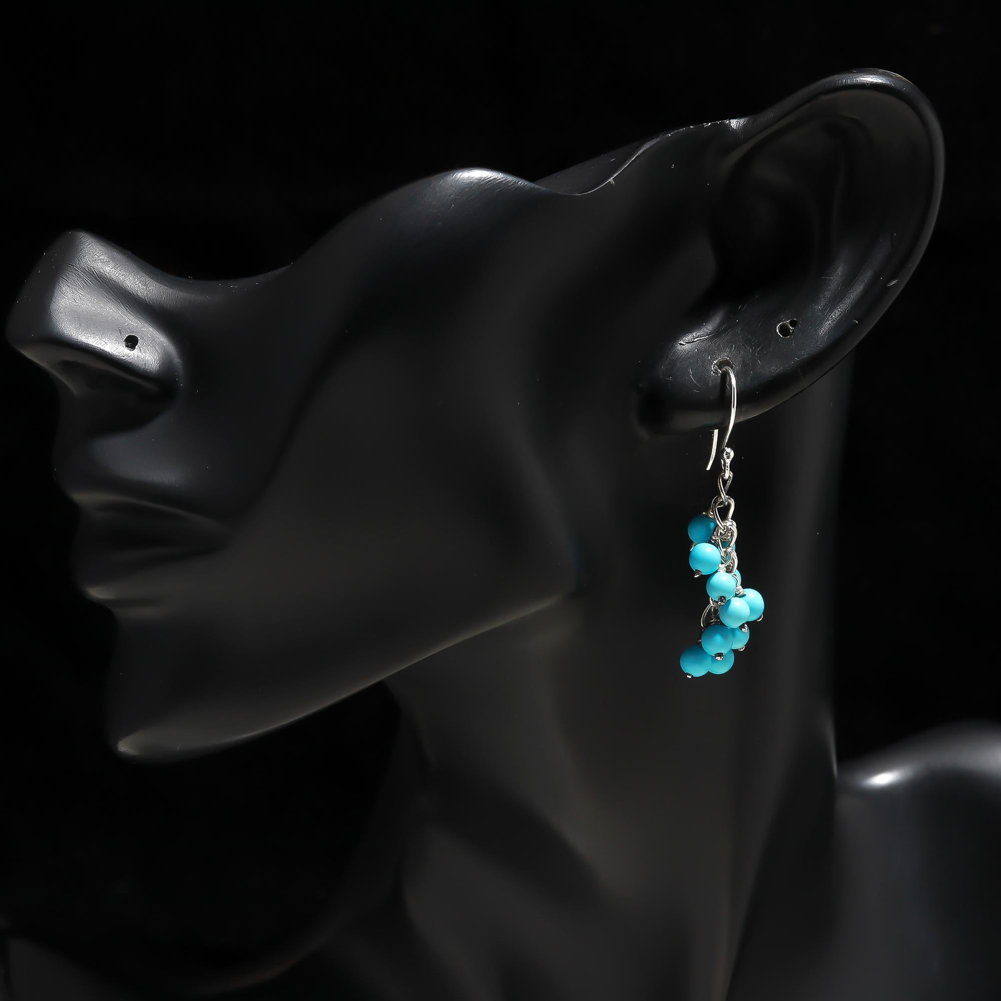 925 Silver Turquoise Cluster Beaded Dangle Earrings