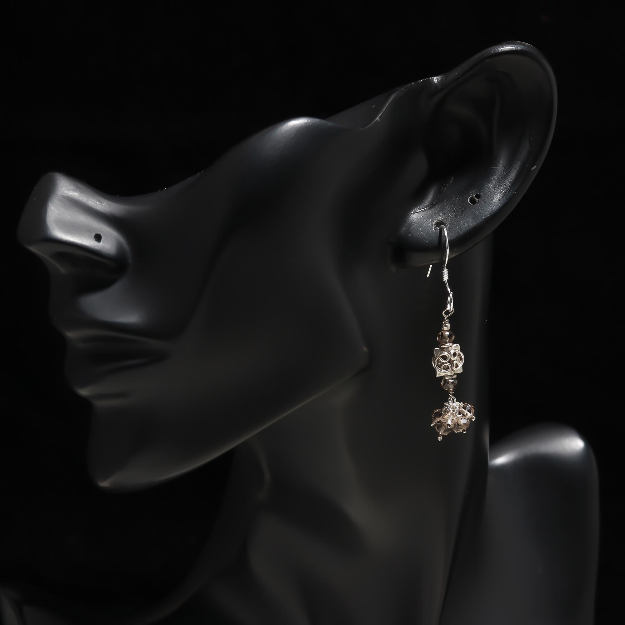 925 Silver Smoky Quartz Beads Dangle Earrings