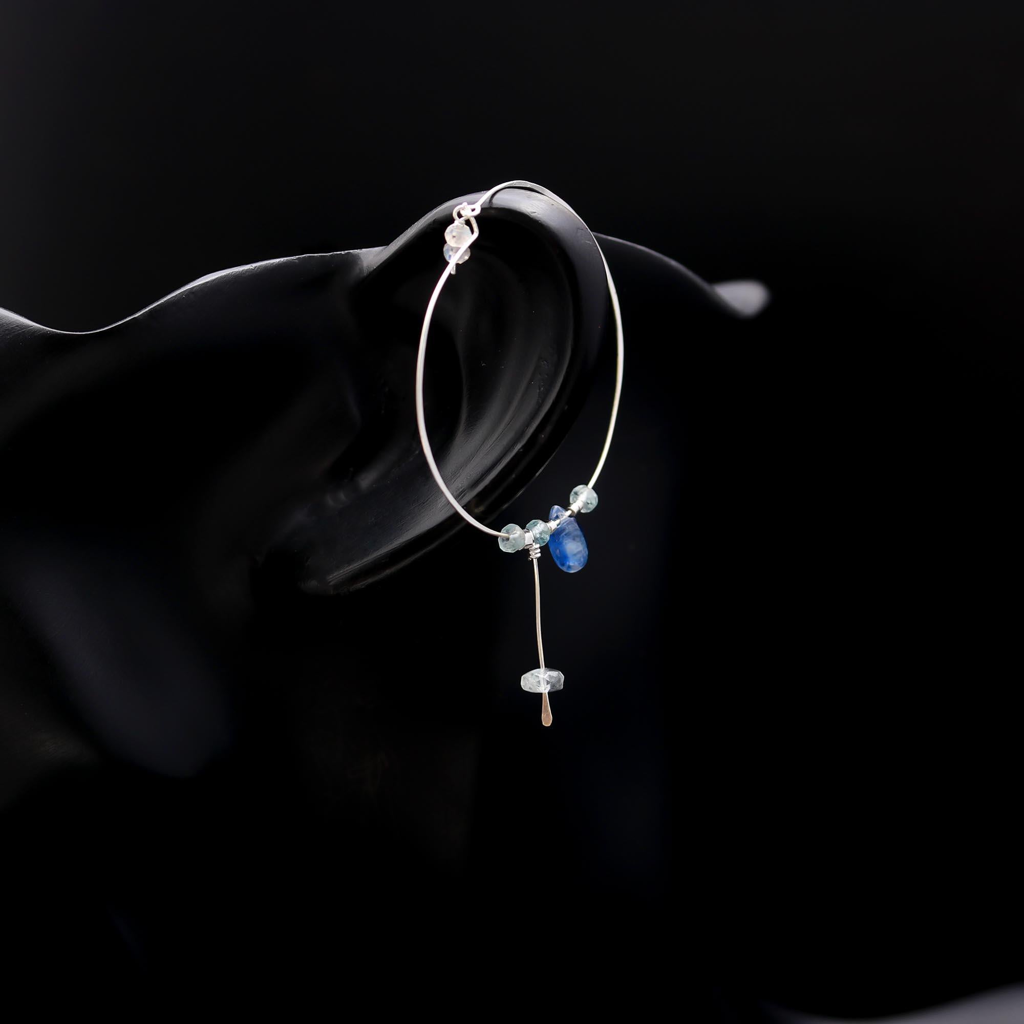 The Azure Drift: Kyanite & Aquamarine Silver Hoops