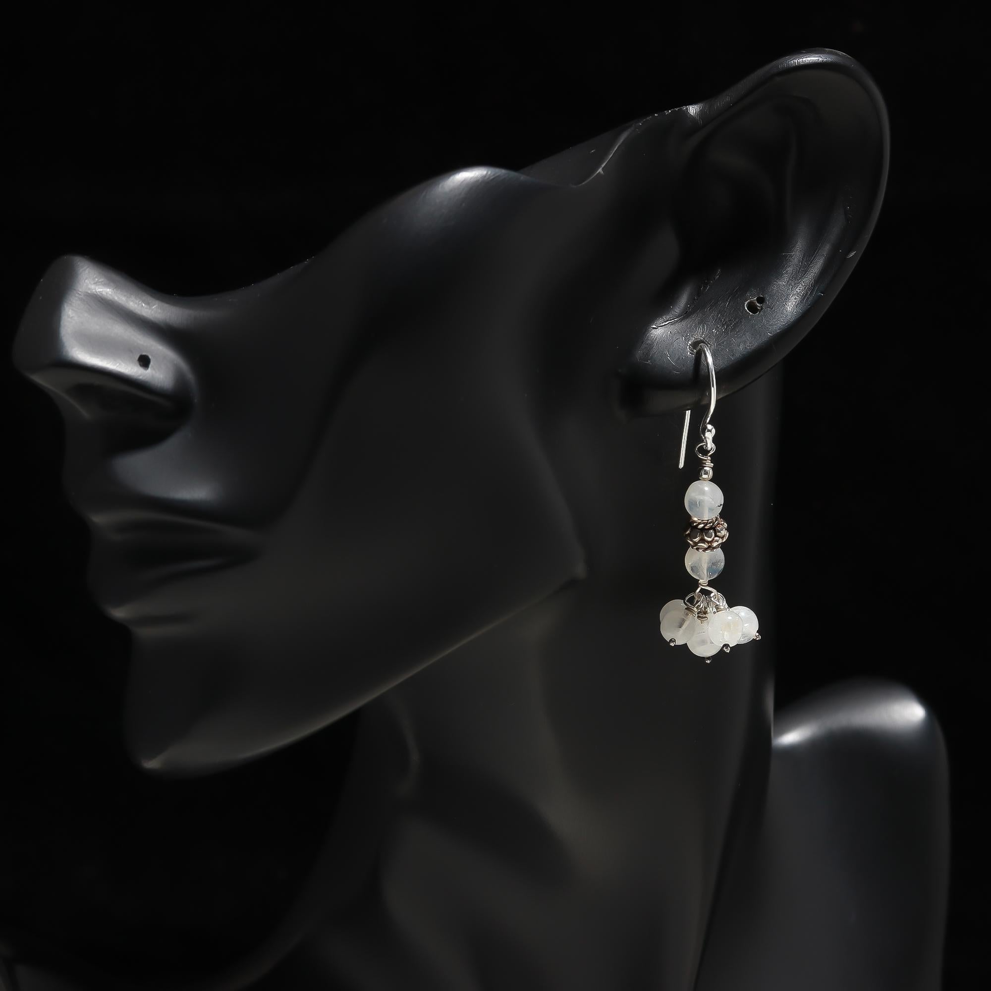 925 Silver Moonstone Cluster Dangle Earrings