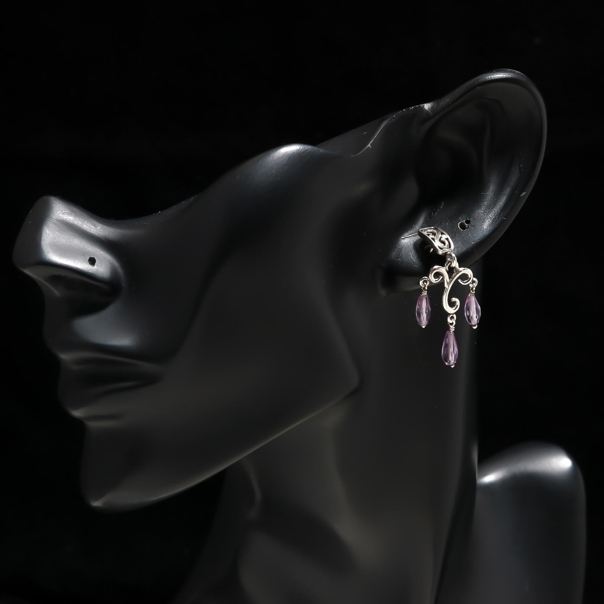 925 Silver Amethyst Scroll Drop Earrings