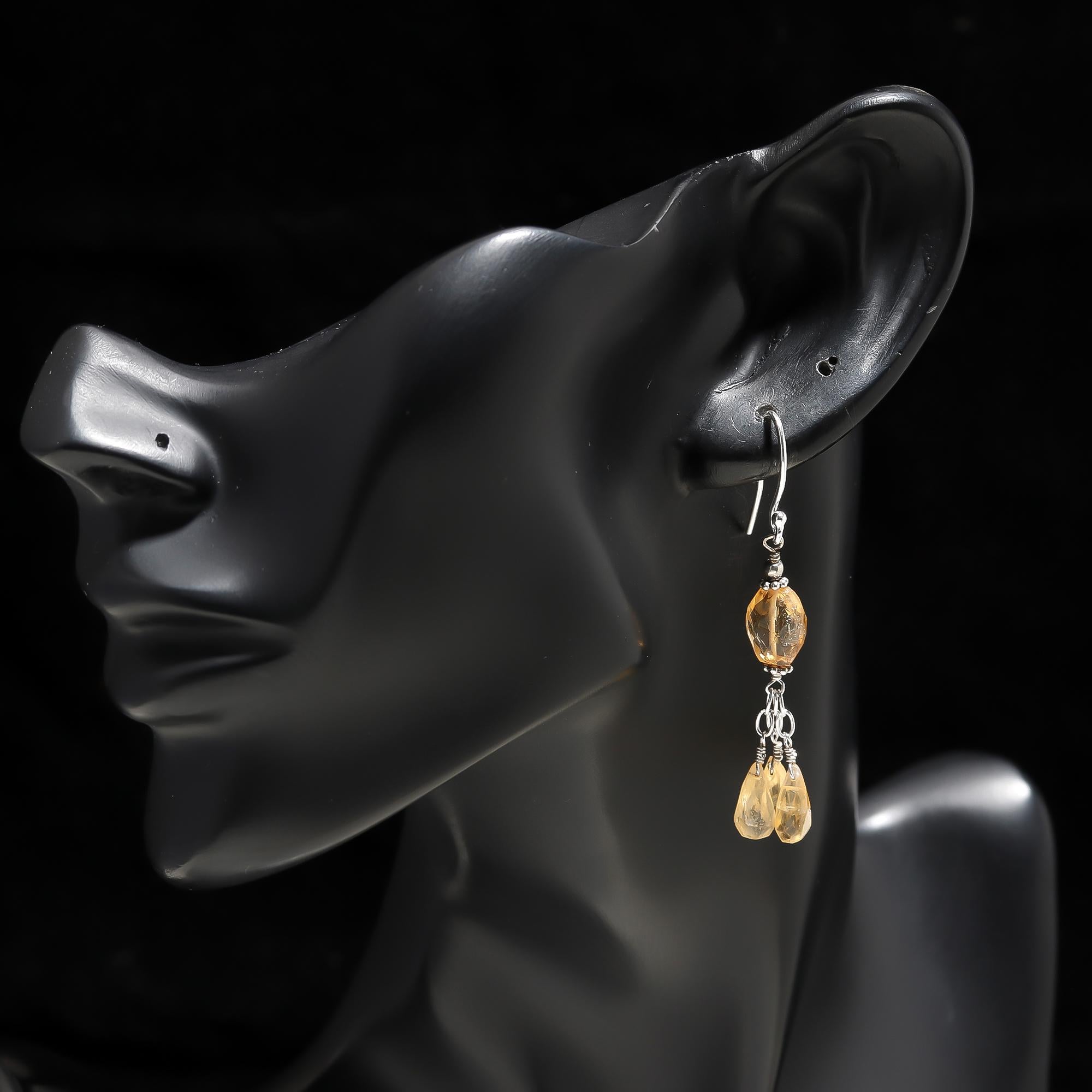 925 Silver Citrine Cluster Dangle Earrings
