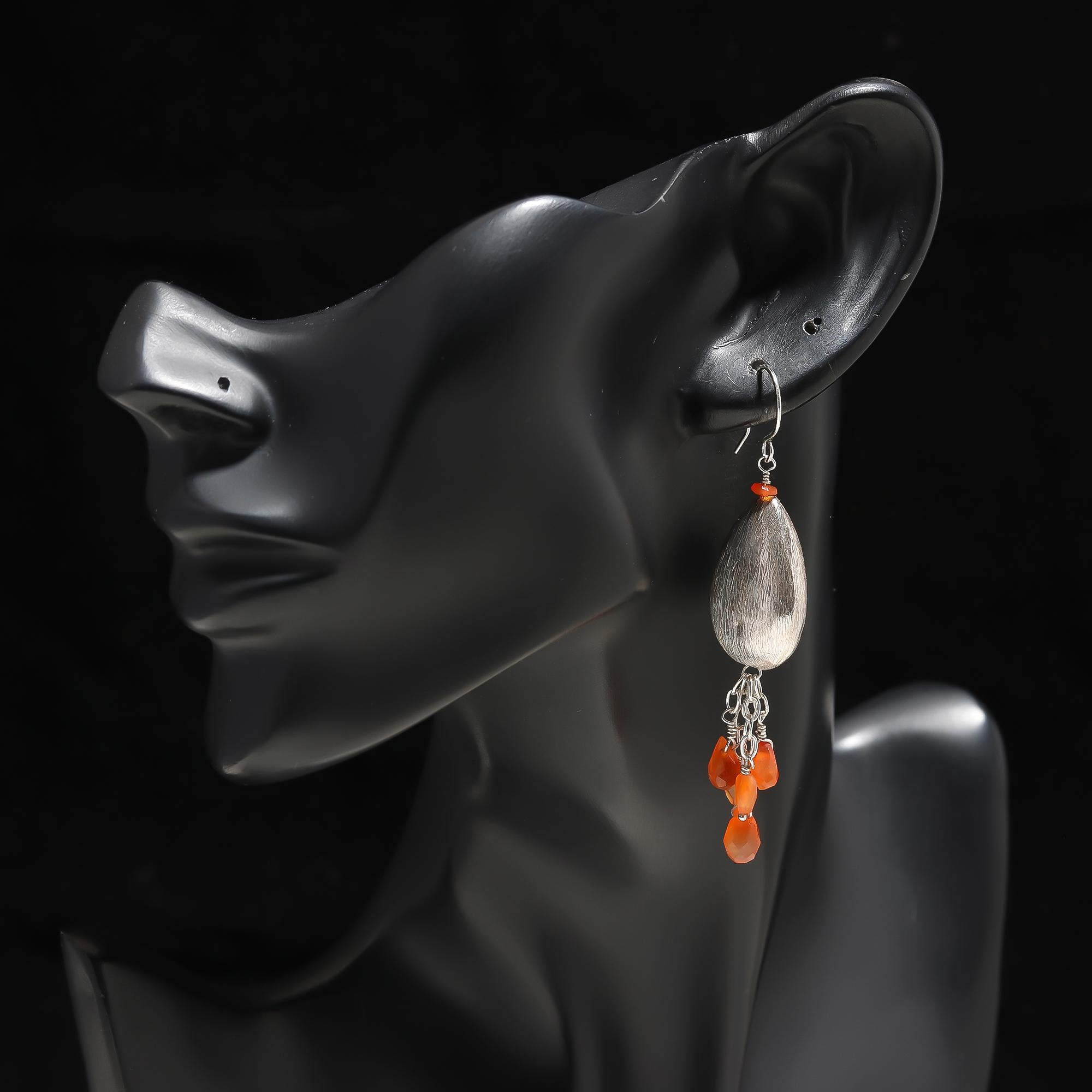 925 Silver Carnelian Bead Tassels Dangle Earrings
