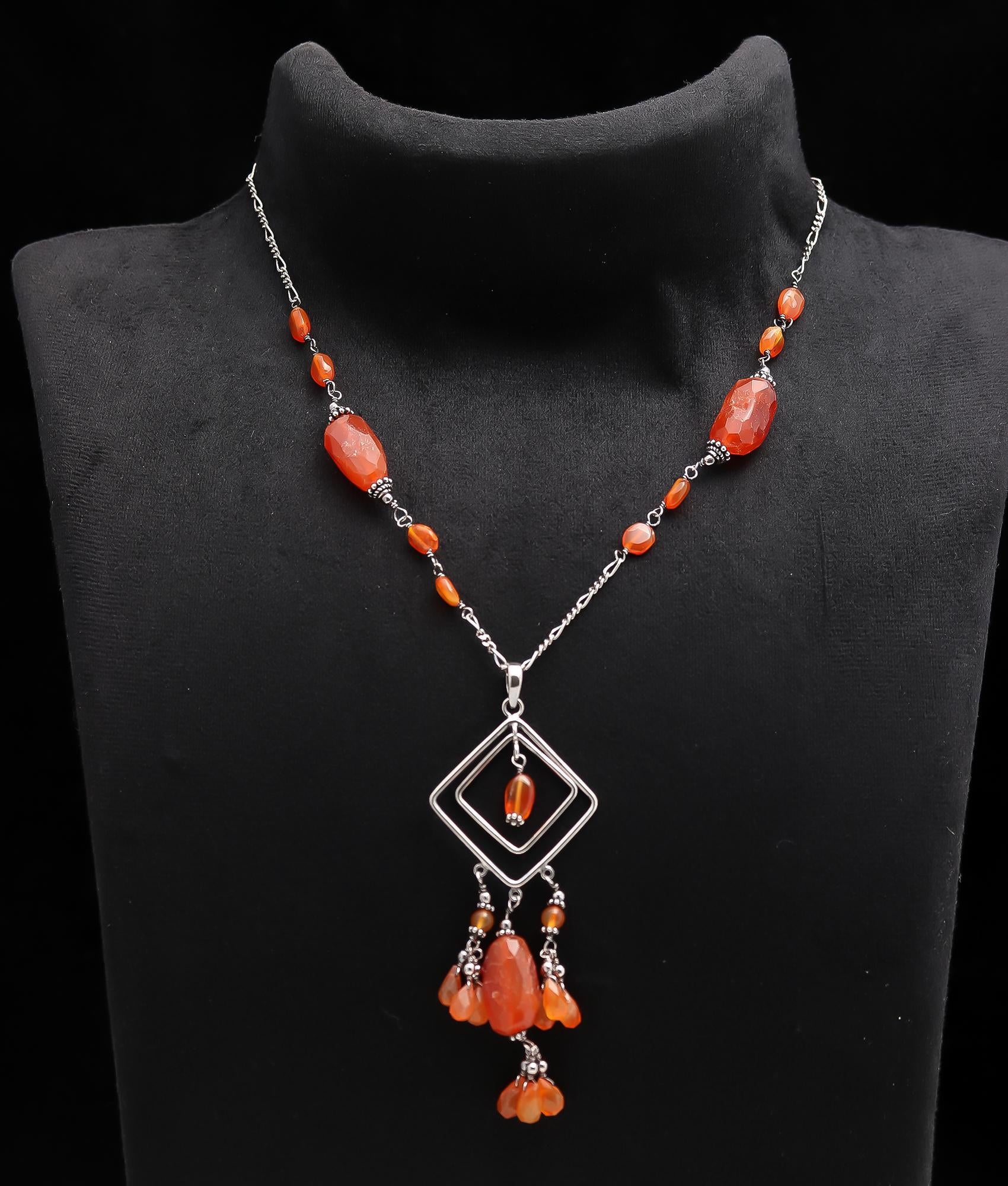 925 Silver Carnelian Beads Necklace