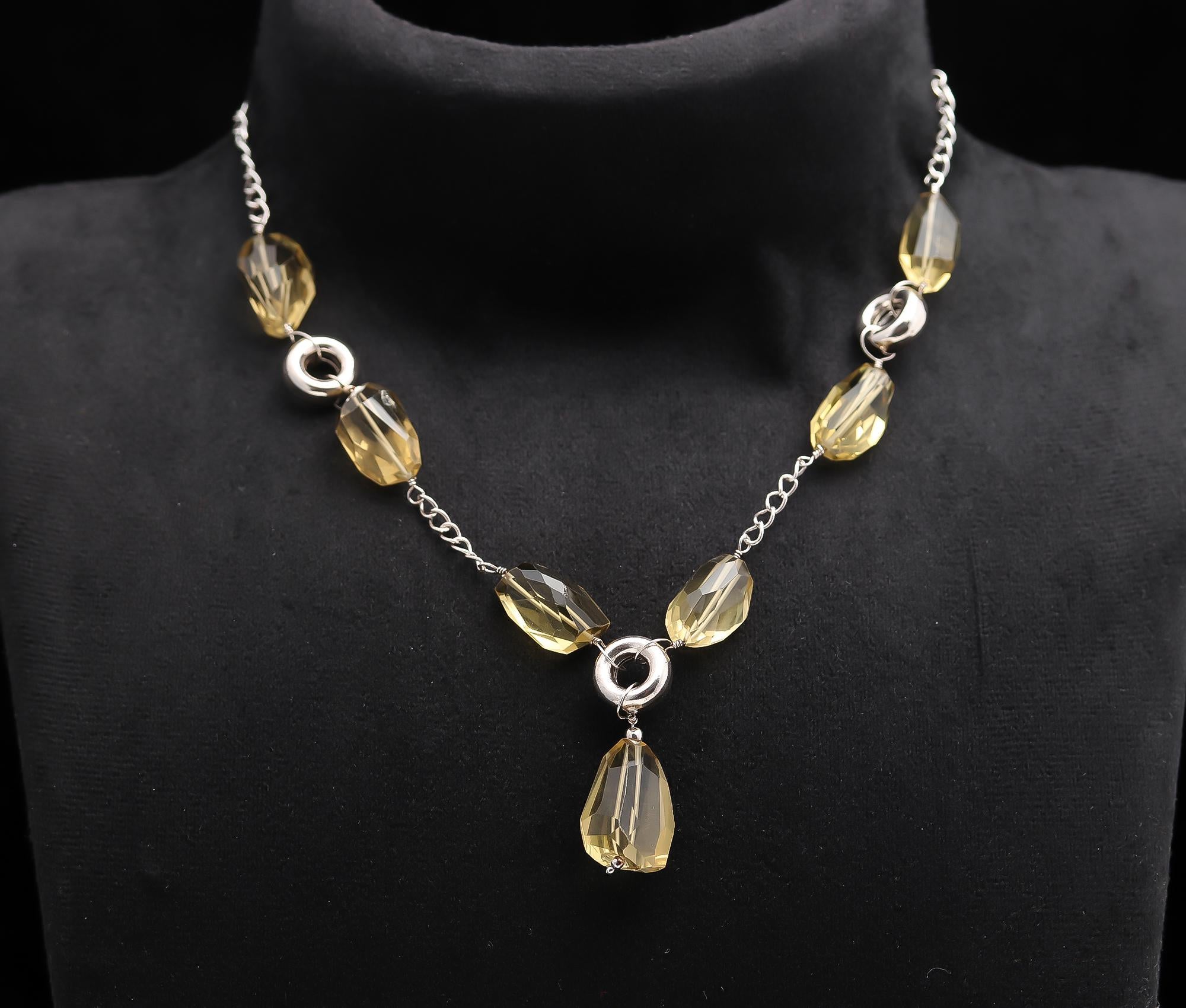 925 Silver Lemon Quartz Beads Necklace