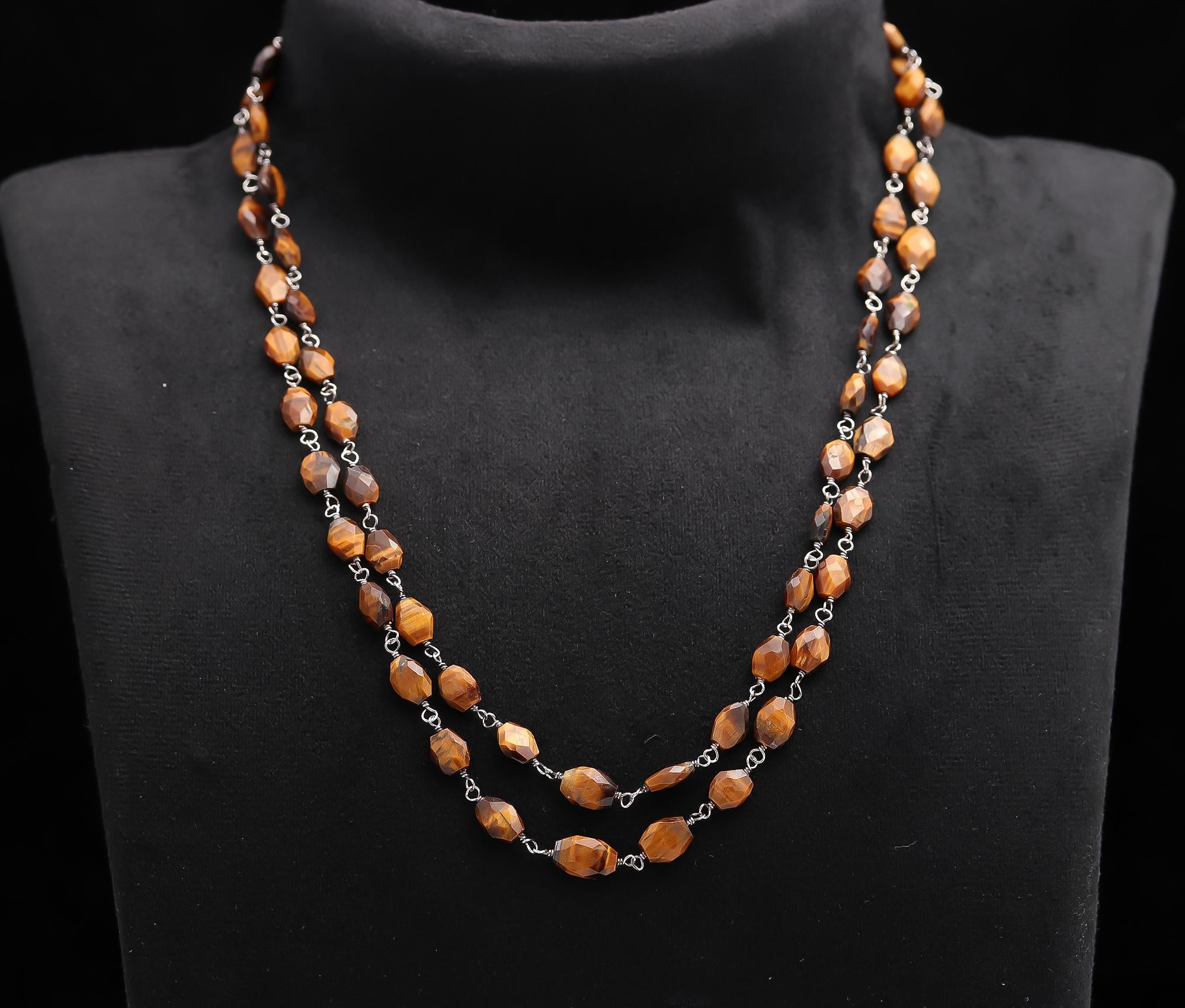 925 Silver Tiger Eye Beads Double Layer Necklace