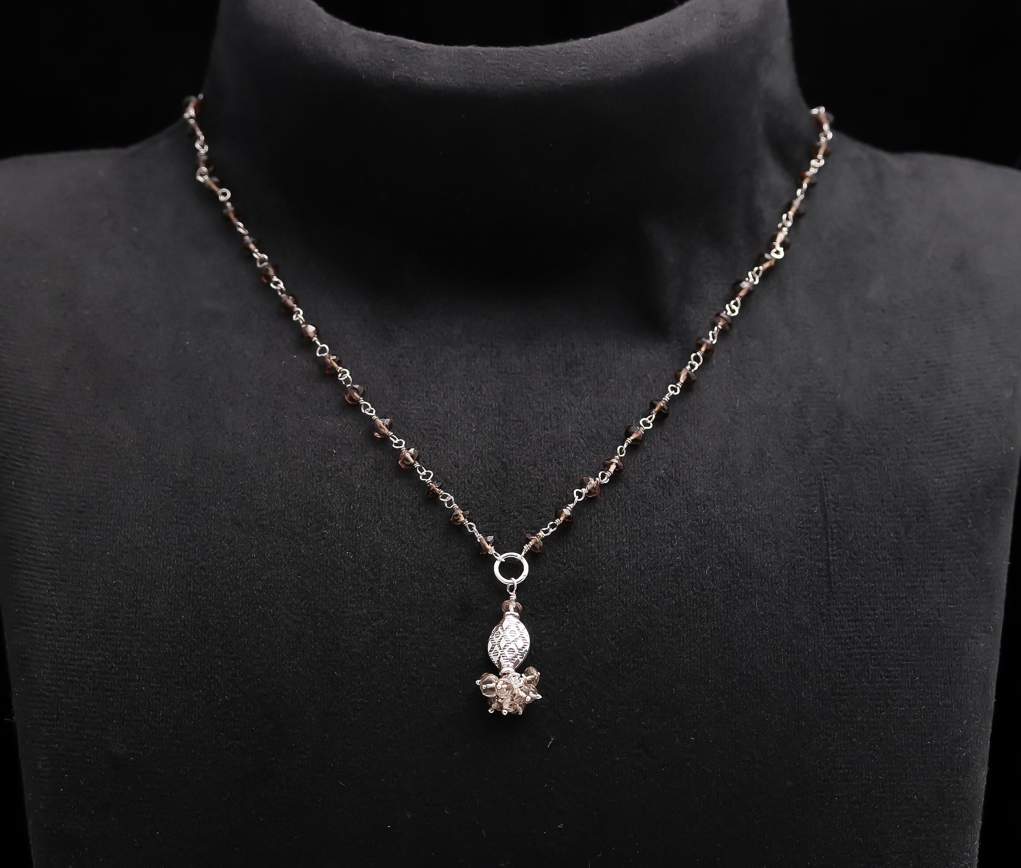 925 Silver Smoky Quartz Beaded Pendant Necklace