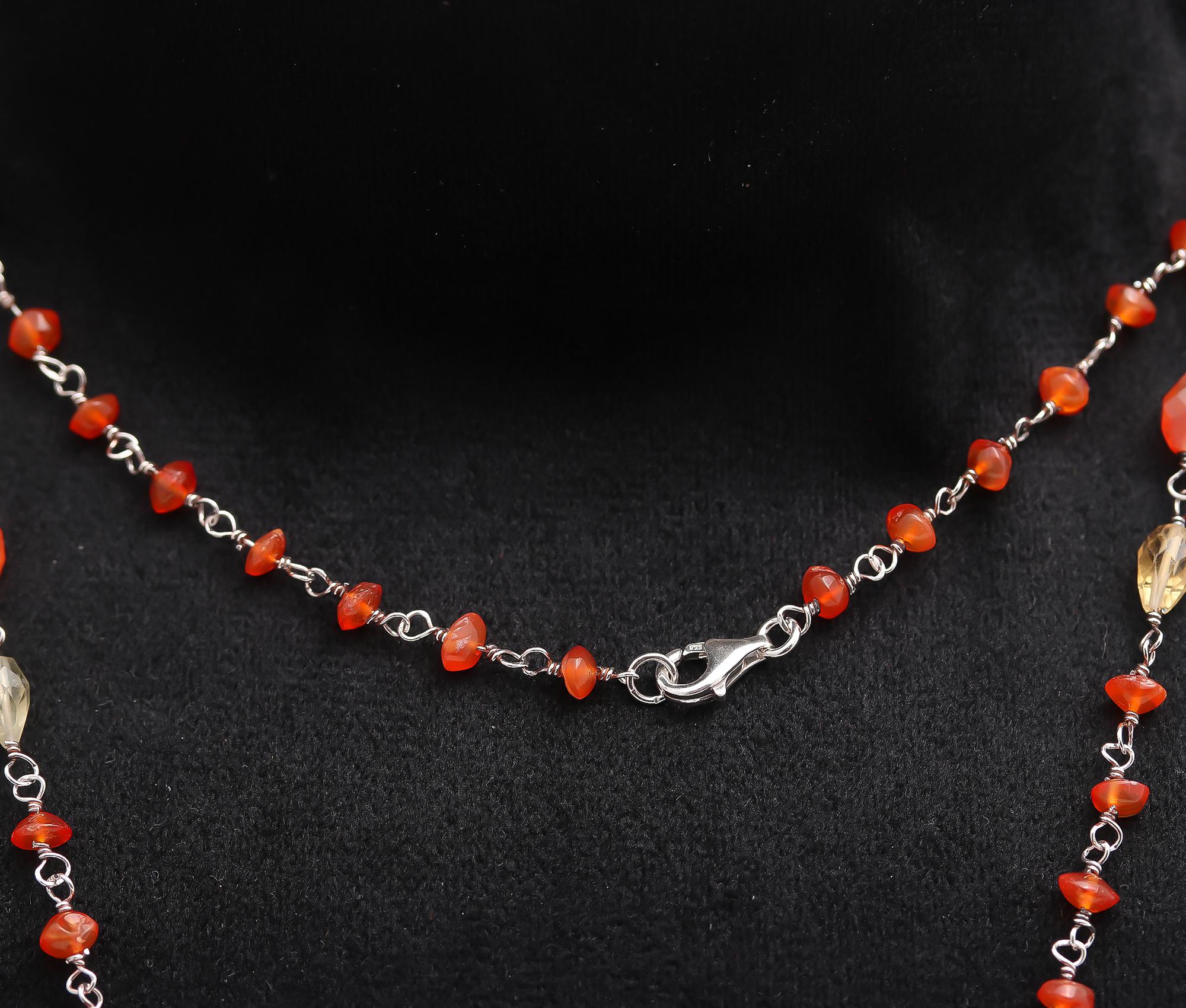 925 Silver Multi-Gemstone Beaded Long Necklace