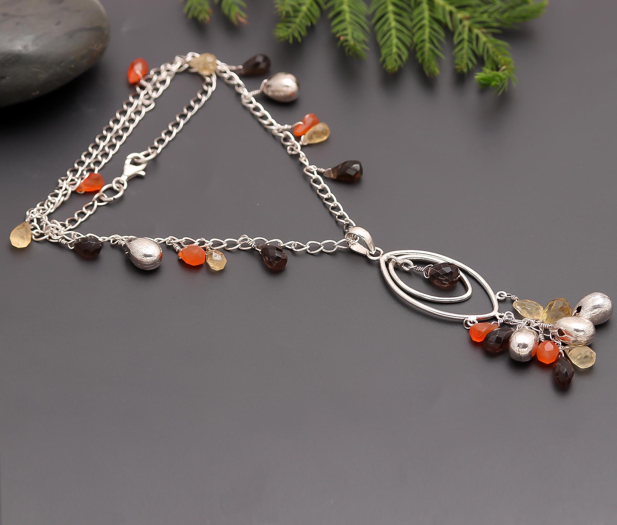 925 Silver Multi-Gemstone Pendant Necklace