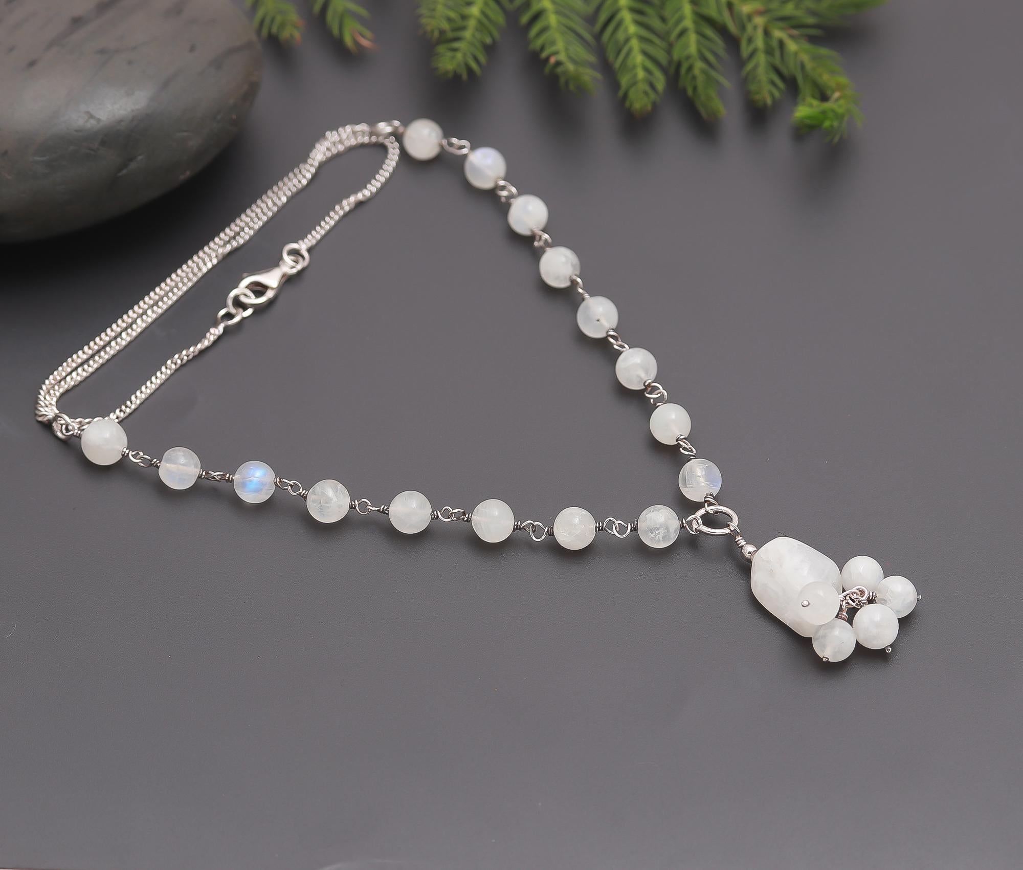 925 Silver Rainbow Moonstone Beads Necklace